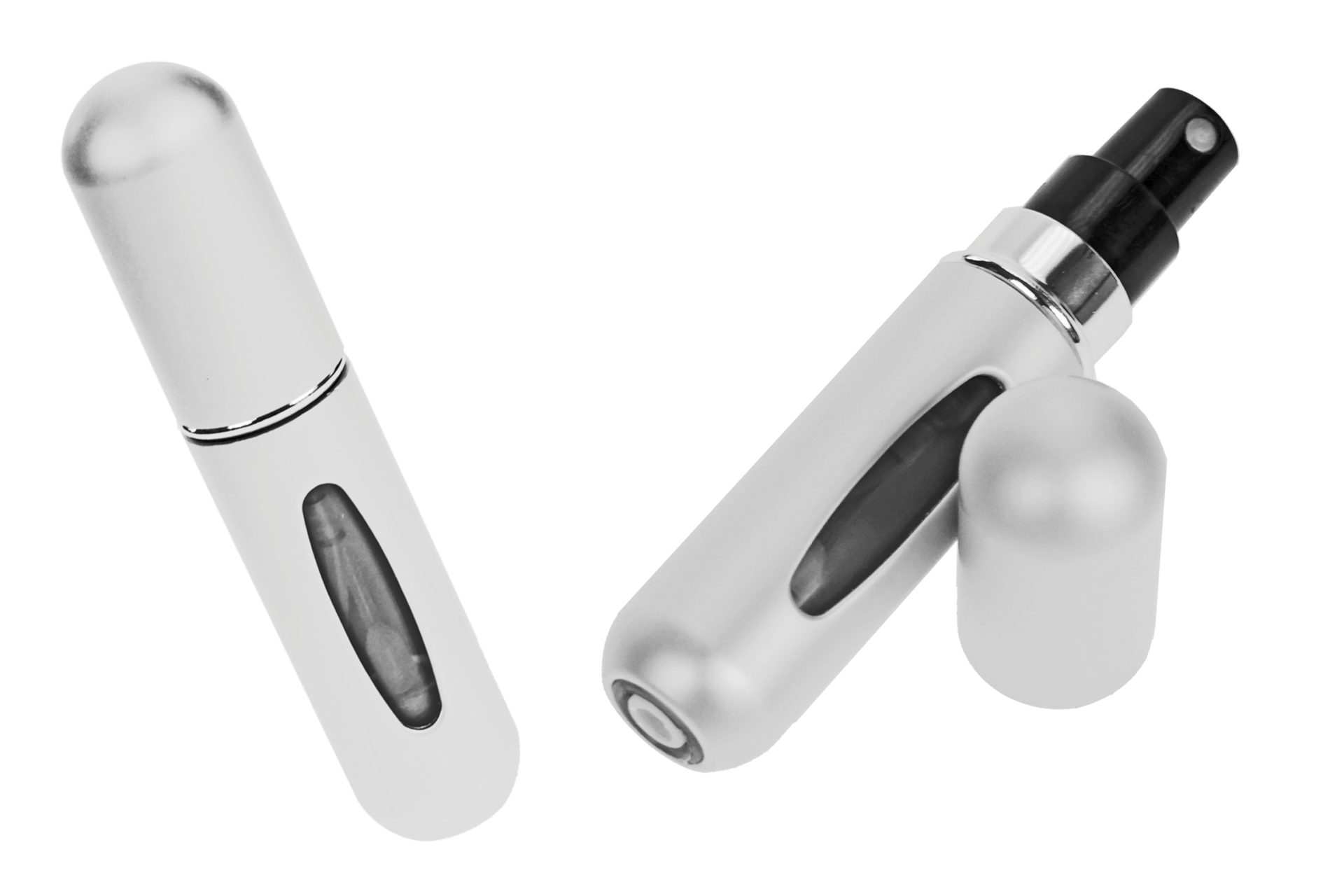 Fantasia Beauty Parfümzerstäuber Taschenzerstäuber, matt silber für 5 ml, mit Füllautomatik (1 St), für 5 ml, Füllautomatik, Sichtfenster