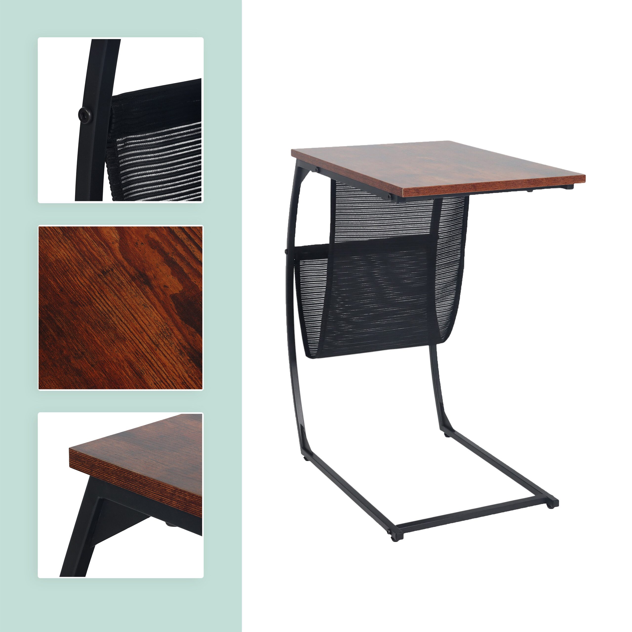 relaxdays Beistelltisch mit Zeitungsablage C-Form (1-St), Industrial-Schwarz – Bild 5 von 5