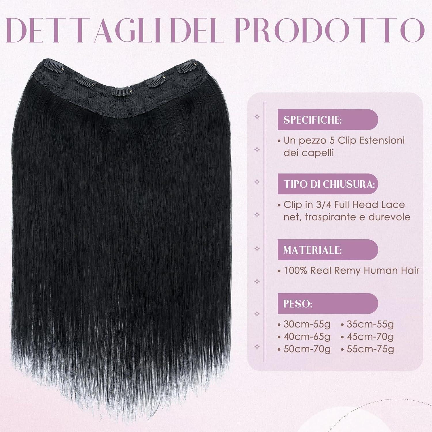 LuxusKollektion Echthaar-Extension Extensions Clip in Echthaar Remy Invisible 45 cm (70 g) #1 Lackschwarz