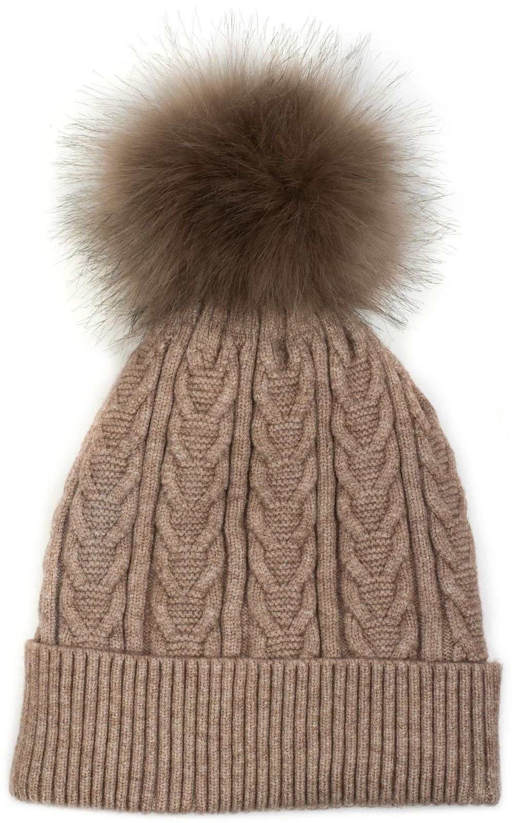 styleBREAKER Bommelmütze Feinstrick Bommelmütze mit Zopfmuster (1-St) günstig online kaufen