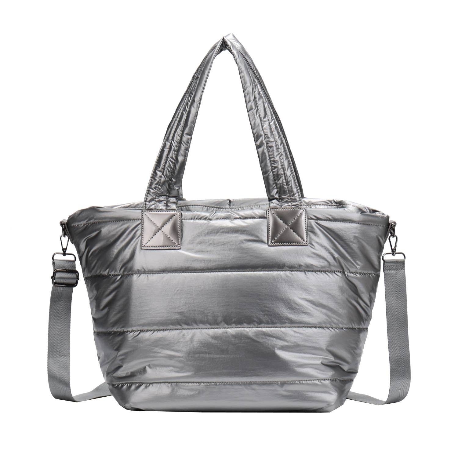 ITALYSHOP24 Schultertasche XL Damen Nylontasche Shopper Strandtasche glänzend, als Handtasche, Umhängetasche, Reisetasche, Weekender