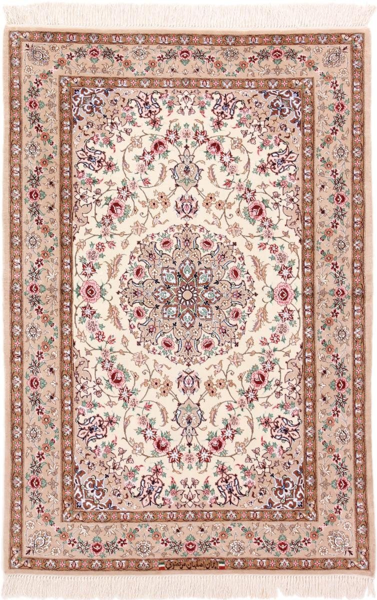 Orientteppich Isfahan Seidenkette 108x162 Handgeknüpfter Orientteppich, Nain Trading, rechteckig, Höhe: 8 mm