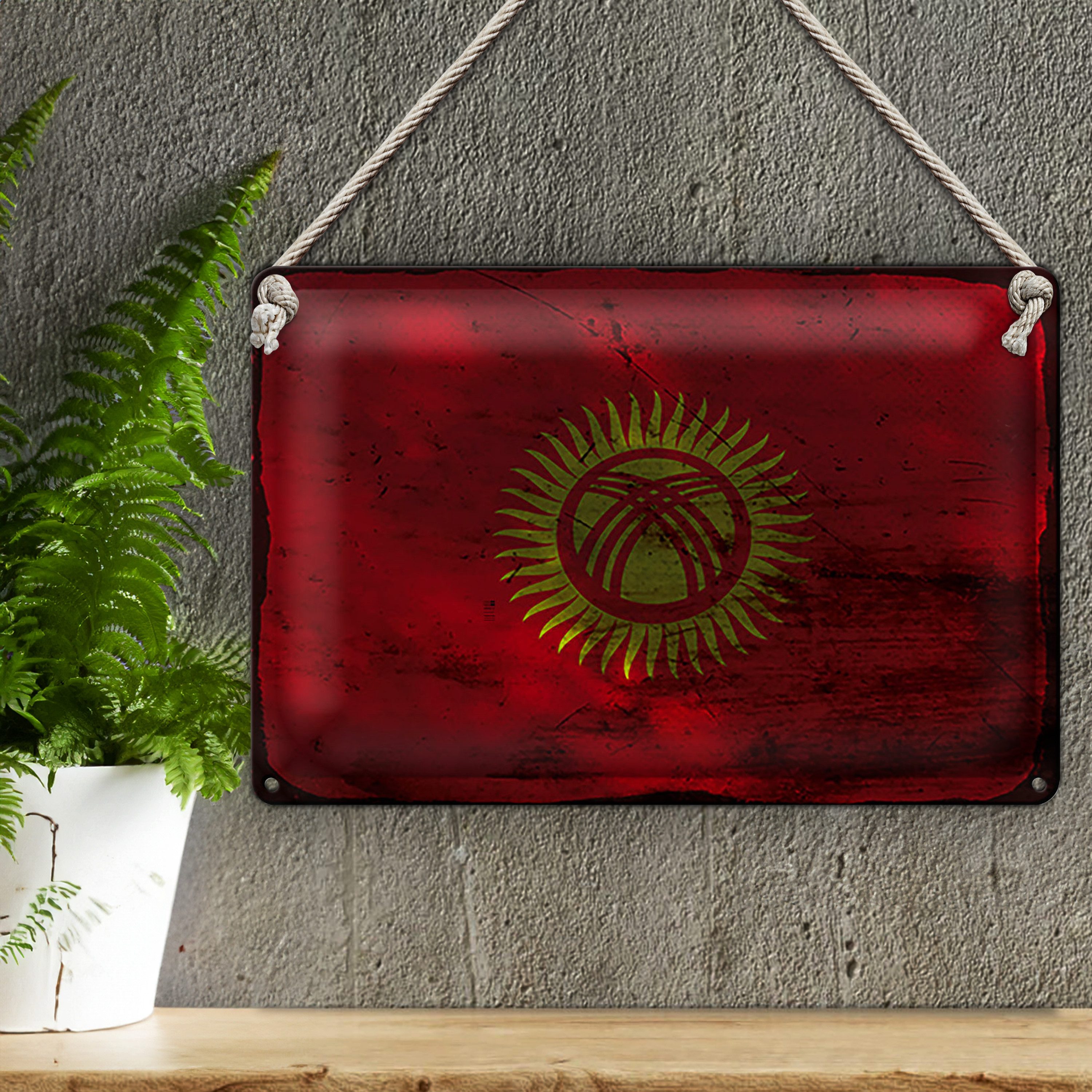 Roomando Metallschild Flagge Kirgisistan 18x12cm Kyrgyzstan Rost