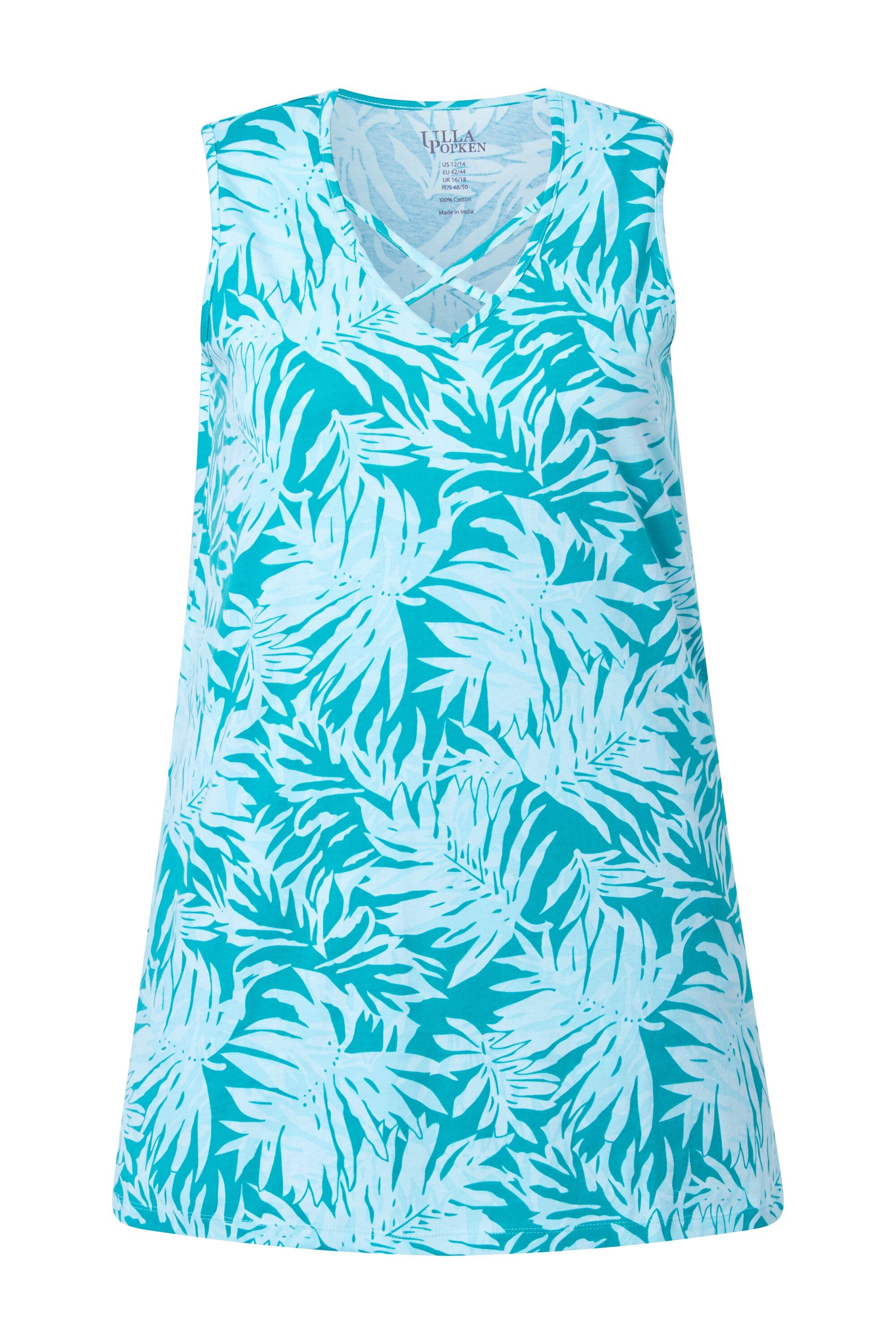 Ulla Popken Longtop Longtop Blätter Zierbänder V-Ausschnitt ärmellos