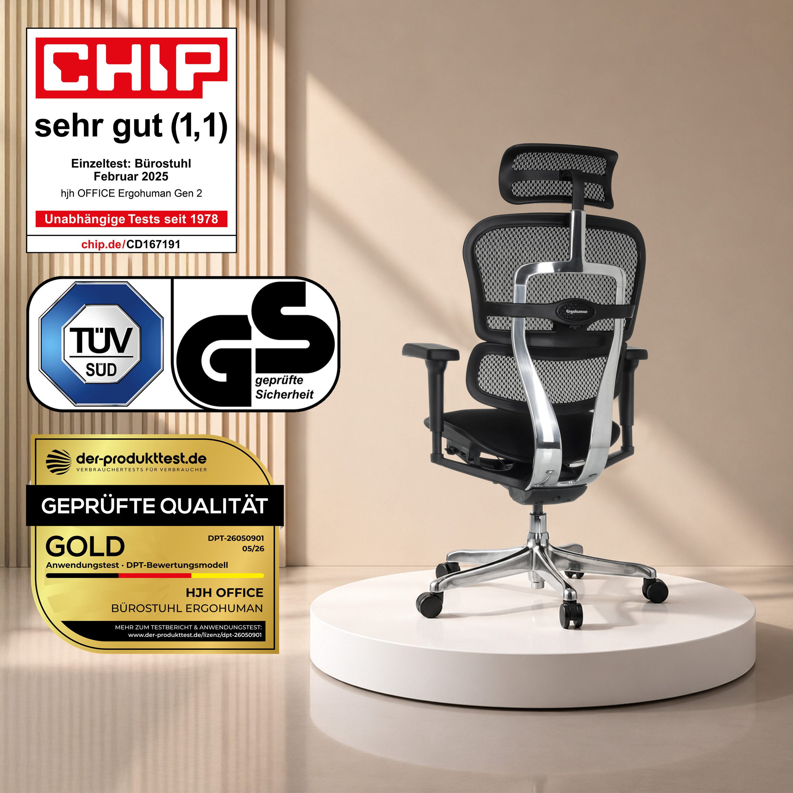 hjh OFFICE Drehstuhl Luxus Chefsessel Ergohuman Ultra F Gen2 Netzstoff (1 St), Profi Bürostuhl Schreibtischstuhl ergonomisch