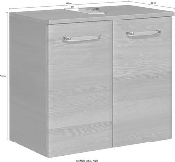 Saphir Waschbeckenunterschrank Quickset Unterbeckenschrank mit 2 Türen, Siphonausschnitt, 60 cm breit Waschbeckenschrank inkl. Türdämpfer, Griffe in Chrom Glanz