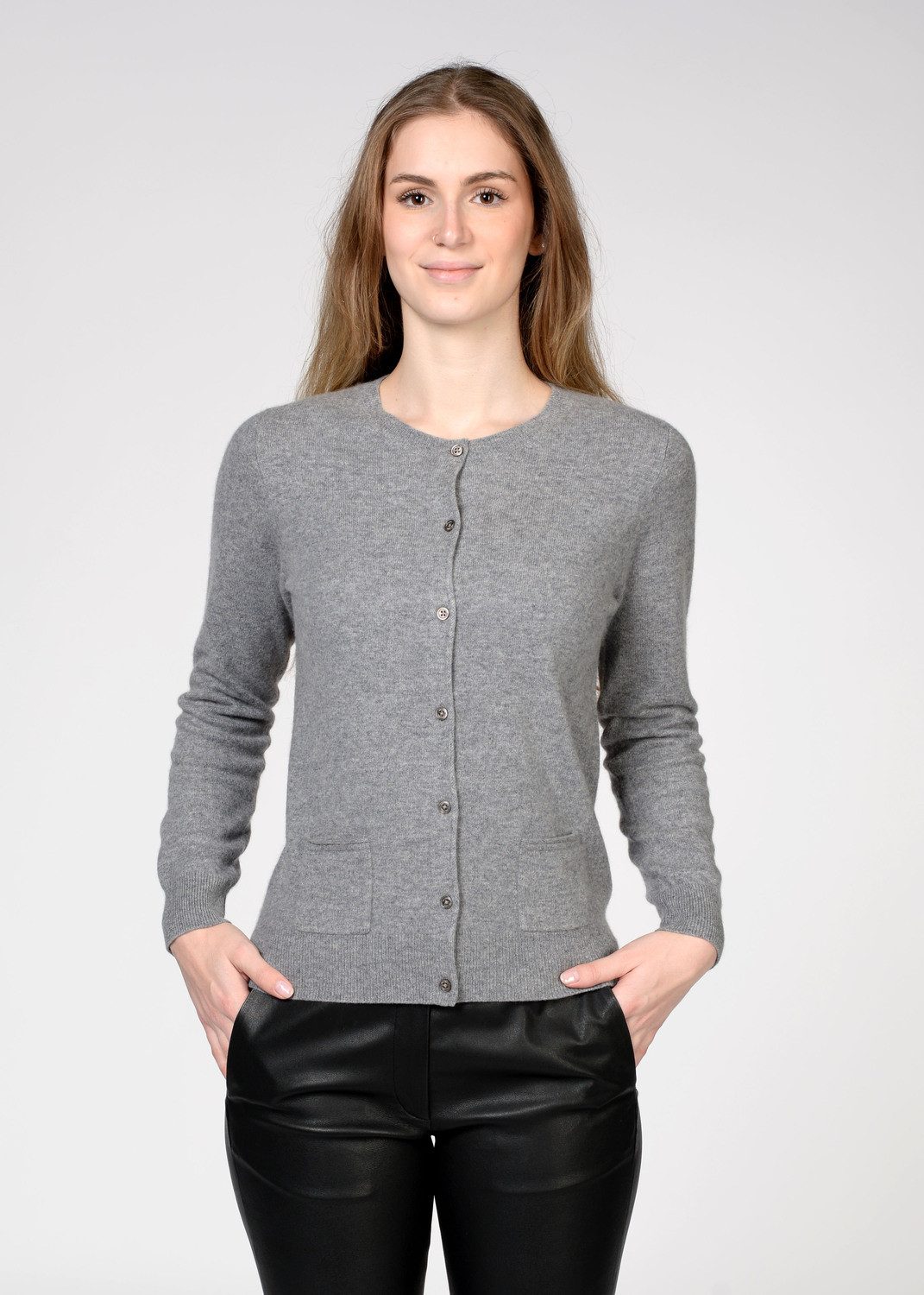 IN LINEA Strickjacke NOS Cardigan, Rundhals, 812 FLANELL MEL.