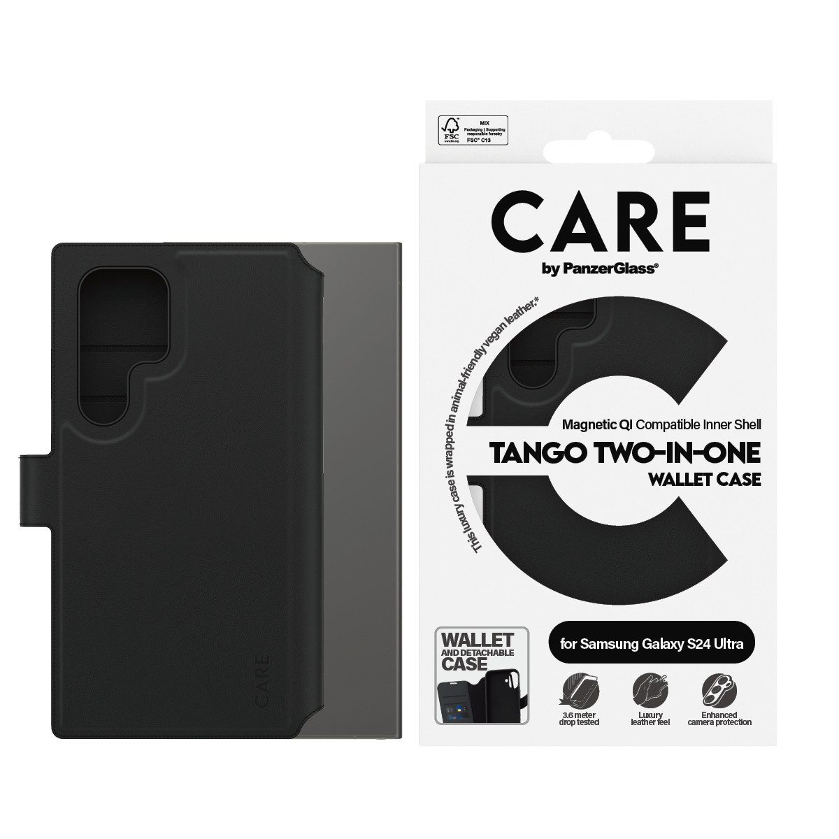 CARE by PanzerGlass Handyhülle Magnetic Compatible Tango 2-in-1 Wallet Case für Samsung S24 Ultra, Backcover, Schutzhülle, Handyschutzhülle, Case, Schutzcase, stoßfest