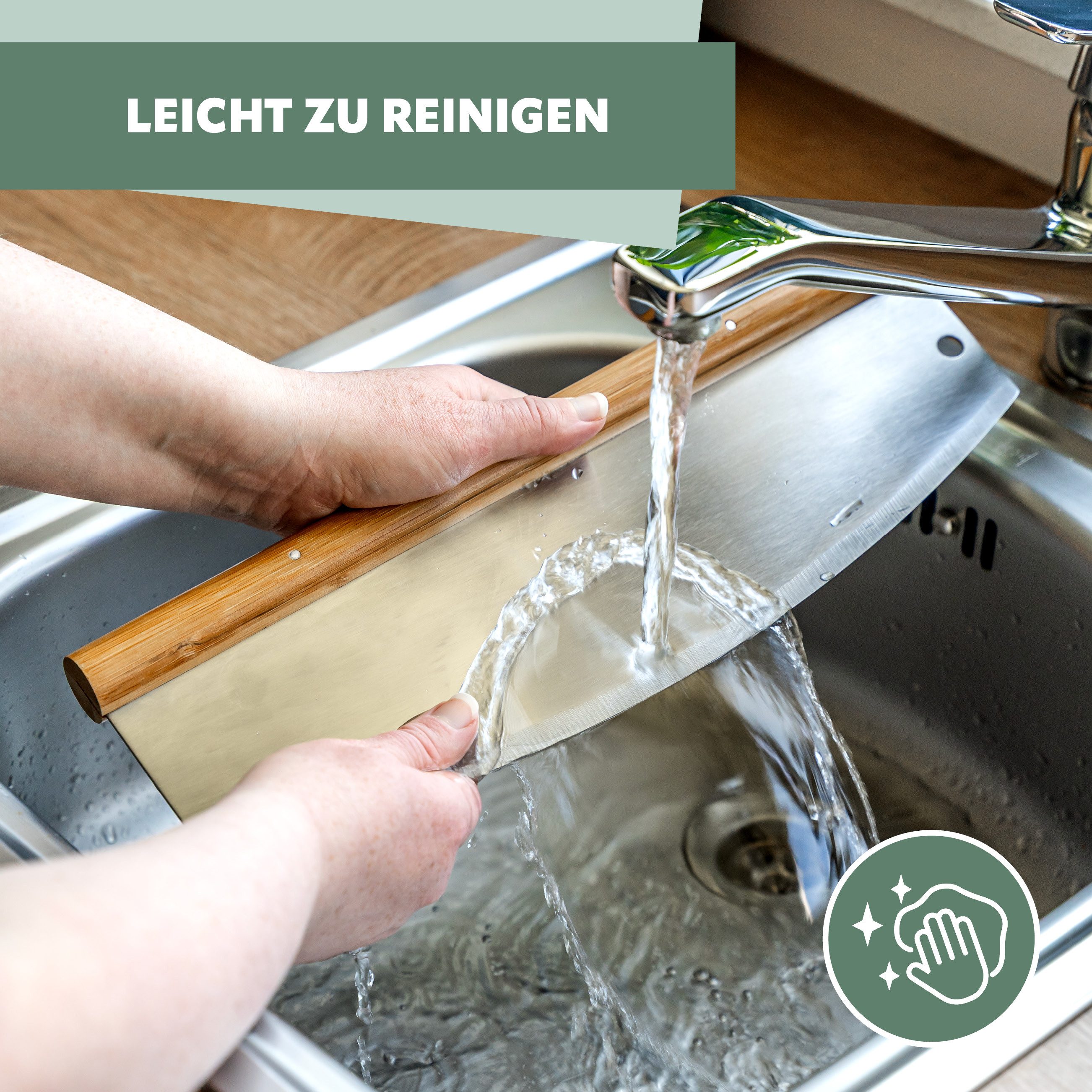 bremermann Pizzaschneider Pizzaschneider, Wiegemesser mit Holzgriff, Pizzamesser, inkl. Loch zum Aufhängen