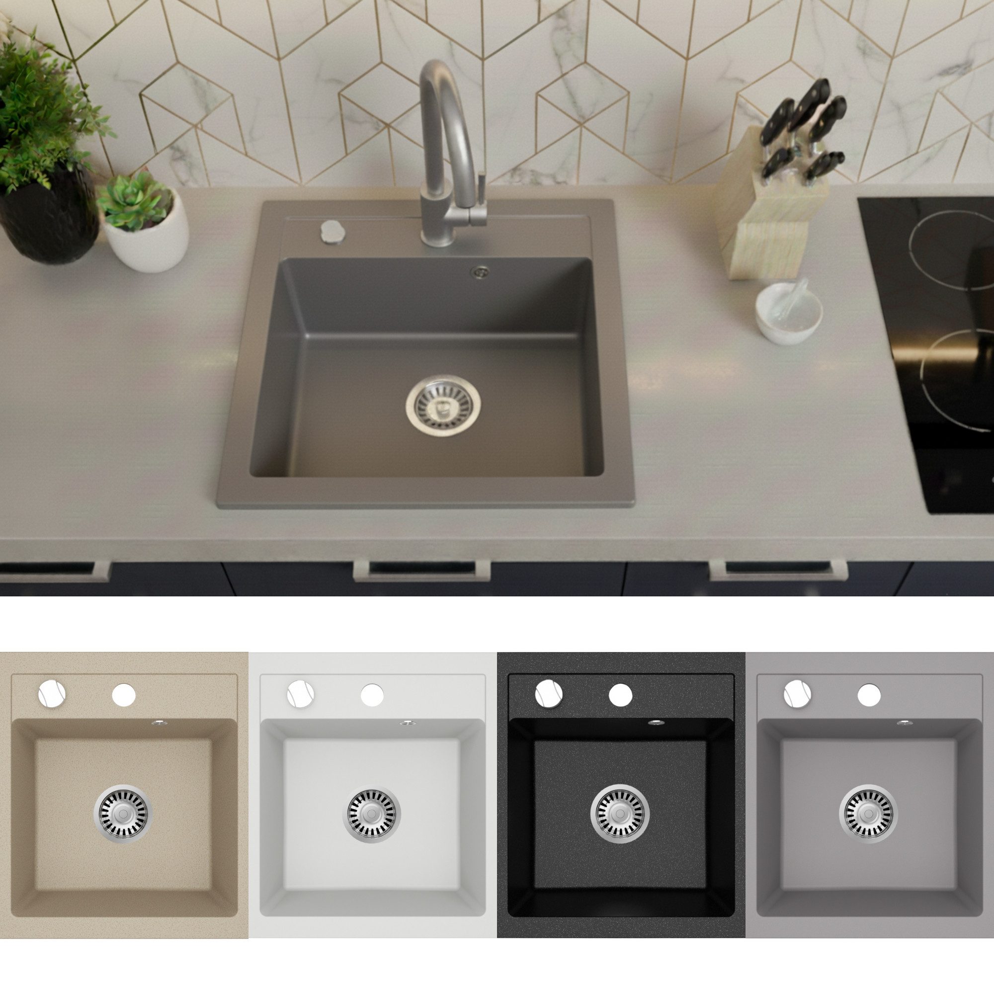 Faizee Möbel Granitspüle Granitspüle Küchenspüle inkl. Siphon & Armatur Ein günstig online kaufen