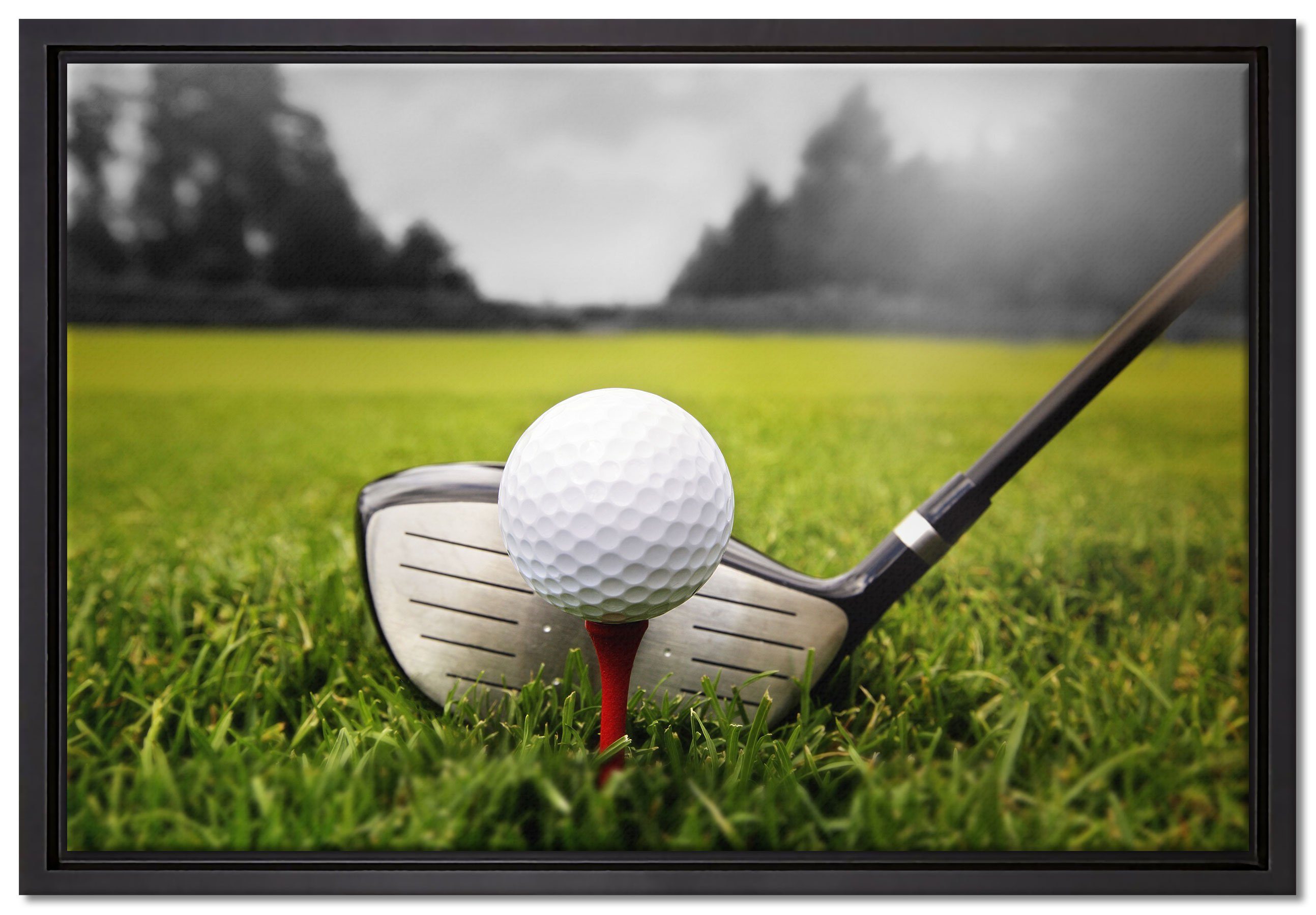 Pixxprint Leinwandbild Golf Abschlag, Wanddekoration (1 St), Leinwandbild fertig bespannt, in einem Schattenfugen-Bilderrahmen gefasst, inkl. Zackenaufhänger