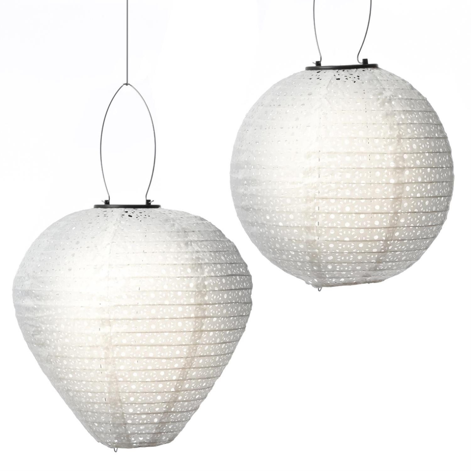 LED Lampion Solar Gartenlampion Blumenmuster weiß Party Balkon Terrasse 2er Set