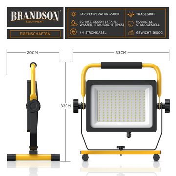 Brandson Baustrahler, LED fest integriert, Tageslichtweiß, 100W LED Arbeitsleuchte mit 144 SMD LEDs, Bauscheinwerfer