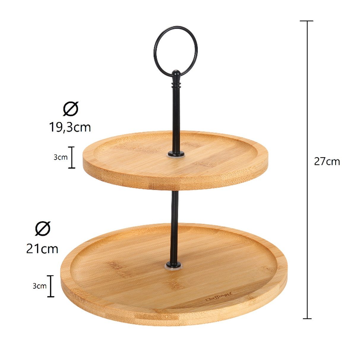 Cheffinger Etagere 2-stöckige Etagere Bambus – Servierplatte für Obst, Snacks & Gebäck, Bambus, (3-tlg) – Bild 3 von 5