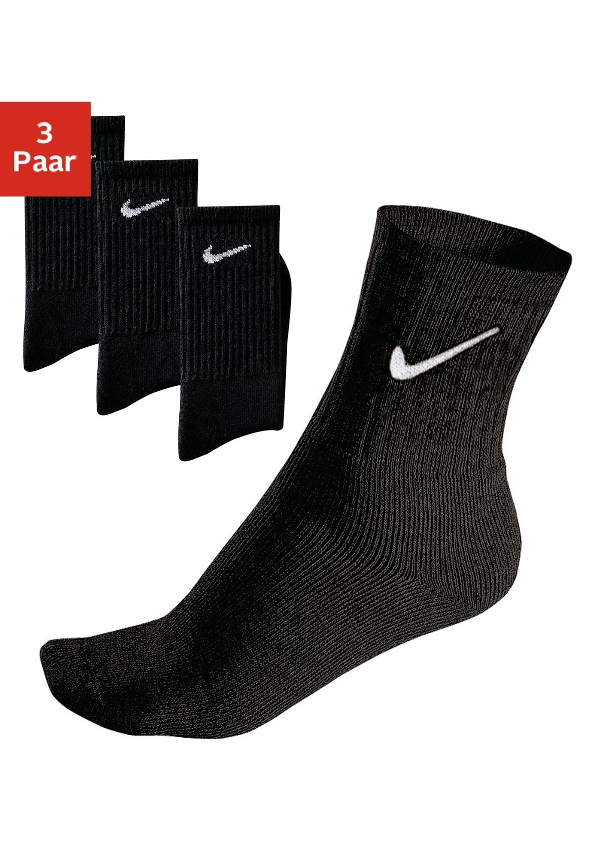 (3-Paar) 3x schwarz Frottee Nike mit Sportsocken