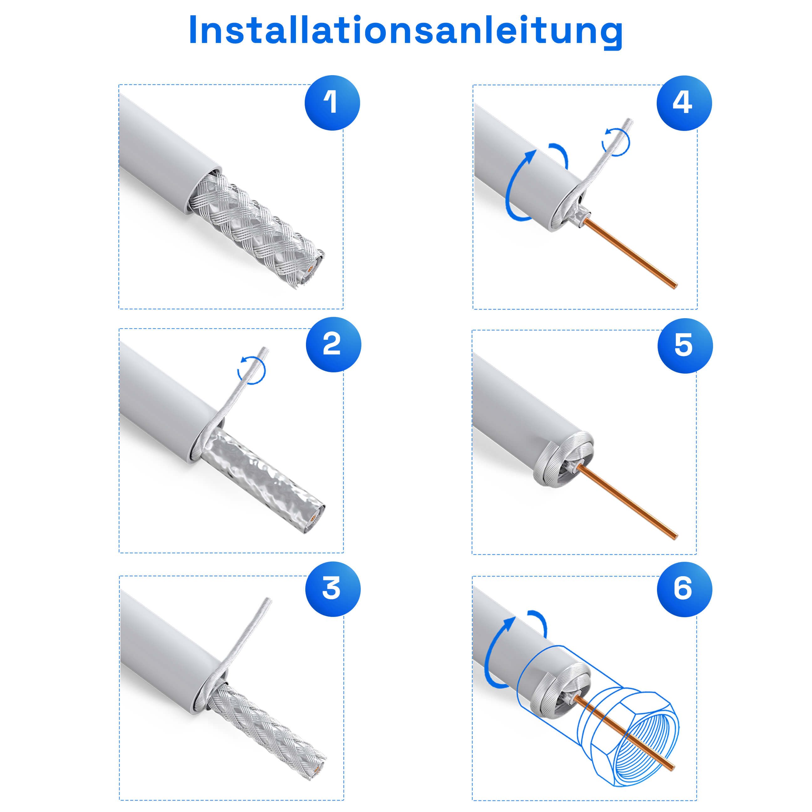 HB-DIGITAL Koaxialkabel 10m HQ 135dB 4-Fach geschirmt Stahl Kupfer 4x F Stecker SAT-Kabel, F Stecker, (1000 cm), UV- Wasser und Temperaturbeständig