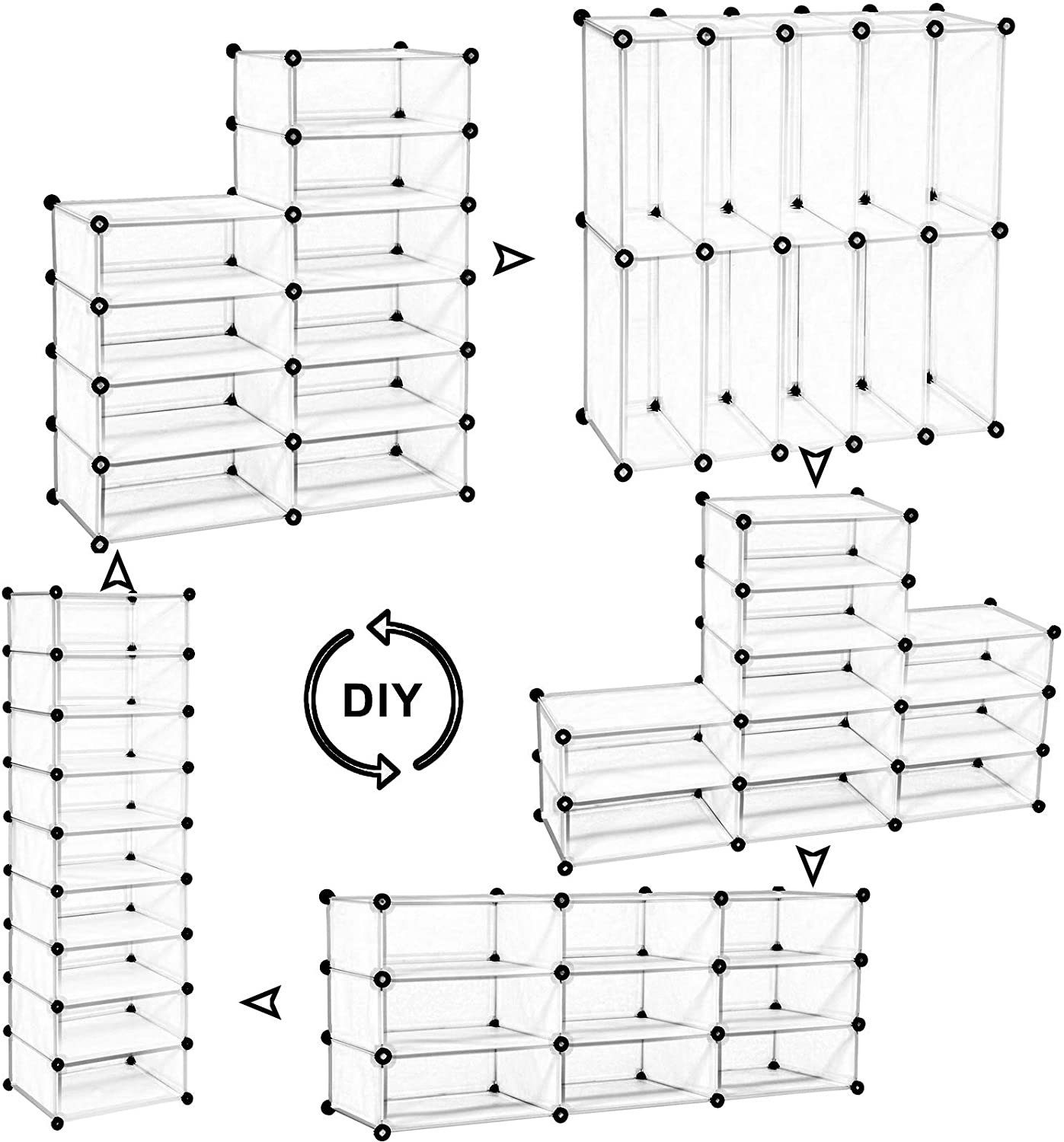 Woltu Schuhschrank (1-St) mit Tür, DIY Schuhschrank, 16 Fächer, Kunststoff