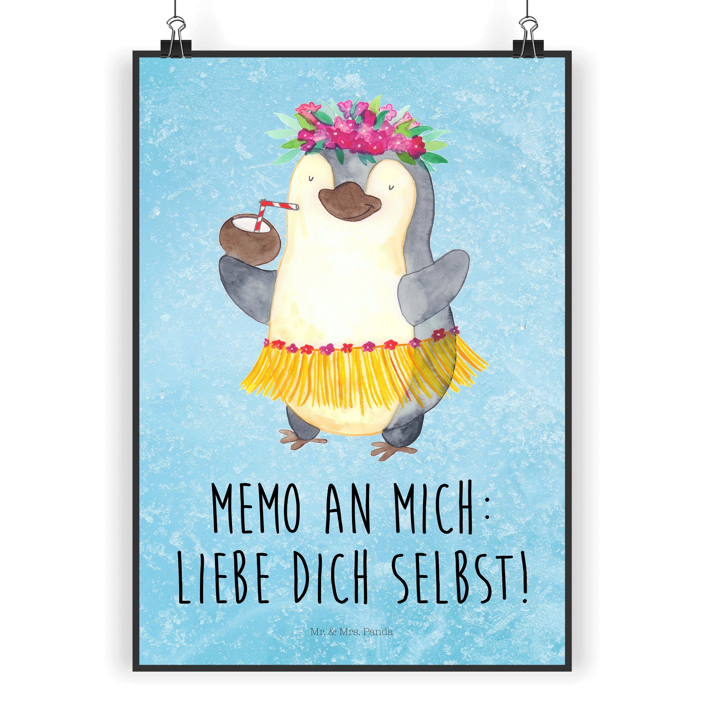 Mr. & Mrs. Panda Poster Geschenk, Pinguin Post, Kokosnuss A5 DIN St) - (1 Wandposter, Kokosnuss - Pinguin Bild, Eisblau