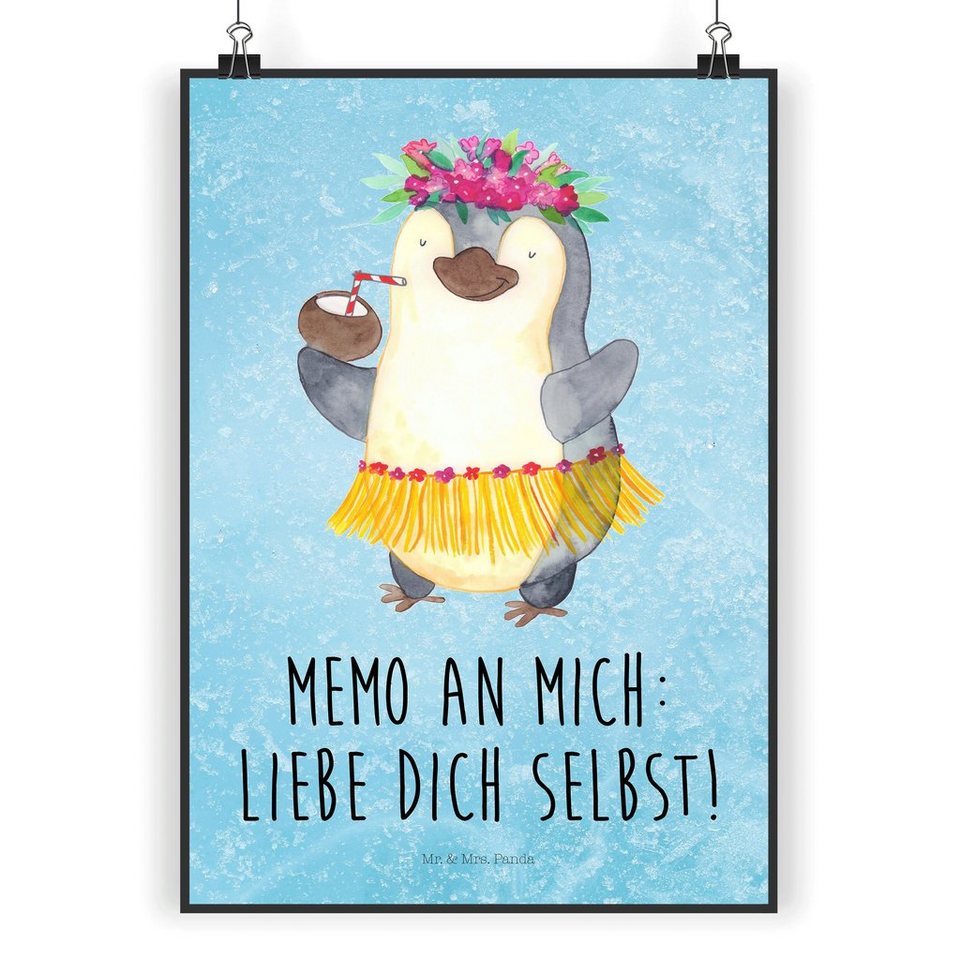 Mr. & Mrs. Panda Poster DIN A5 Pinguin Kokosnuss - Eisblau - Geschenk,  Wandposter, Bild, Post, Pinguin Kokosnuss (1 St)