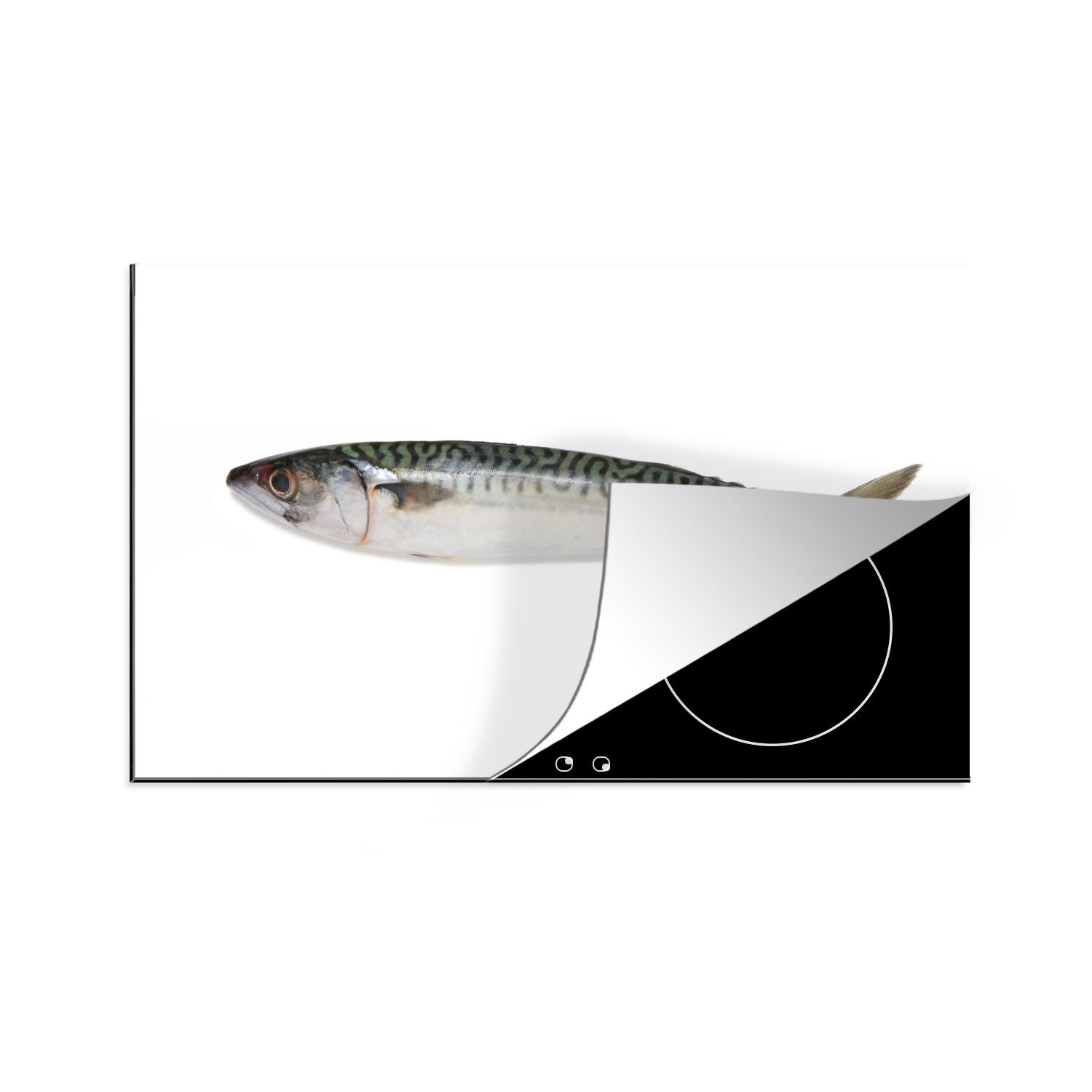 MuchoWow Herdblende-/Abdeckplatte Eine lose Makrele mit weißem Hintergrund, Vinyl, (1 tlg), 83x51 cm, Ceranfeldabdeckung, Arbeitsplatte für küche