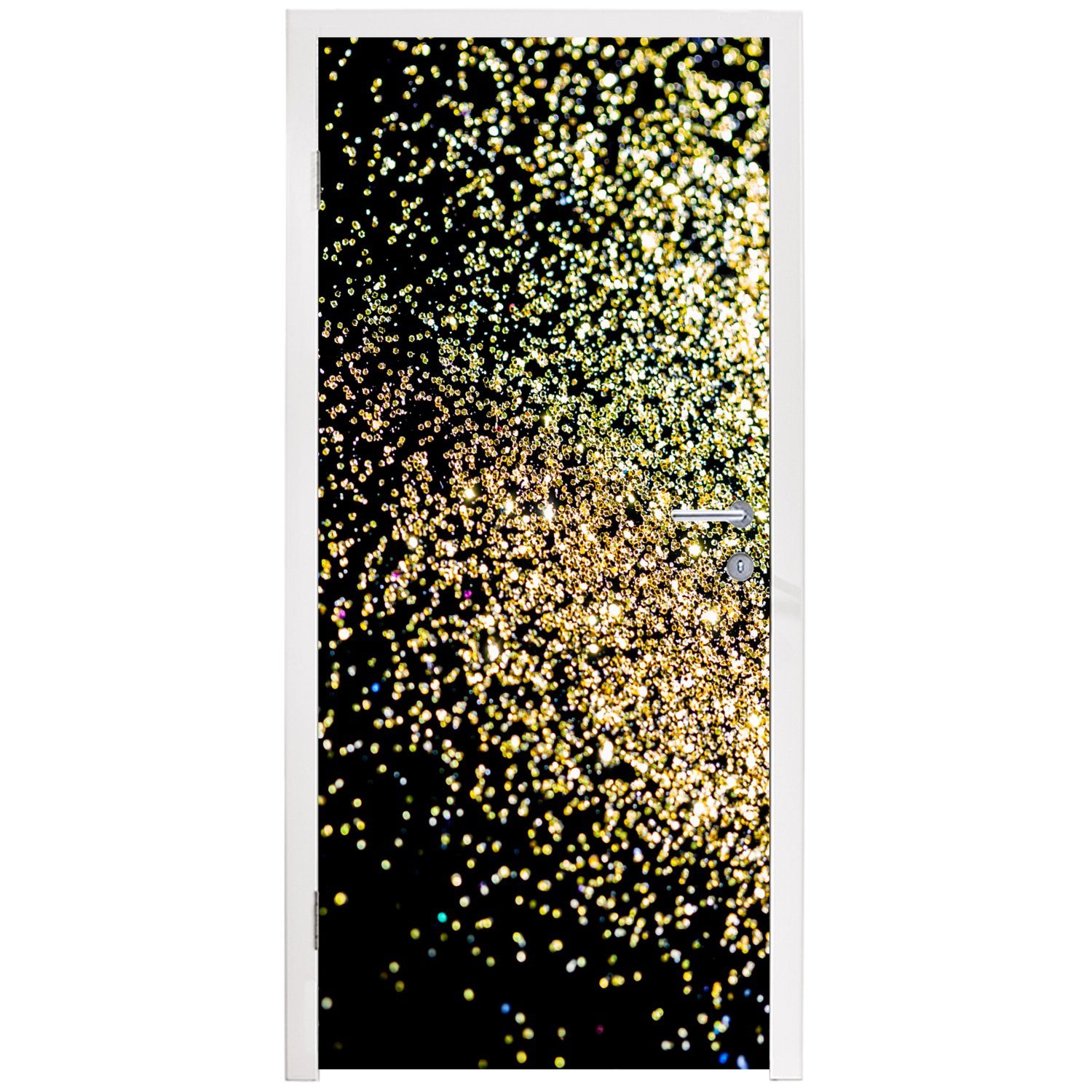 MuchoWow Türtapete Luxus bedruckt, Tür, Fototapete St), - Schwarz, Gold (1 Design - 75x205 cm - Türaufkleber, für Glitzer Matt, 