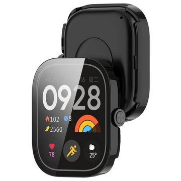 Wigento Smartwatch-Hülle Für Xiaomi Redmi Watch 4 Kunststoff Watch Hülle + Schutzglas Schwarz