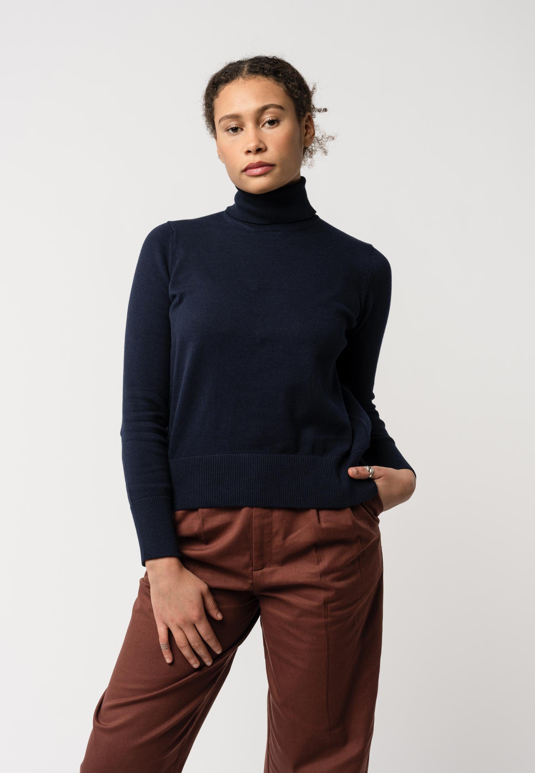 MELA Rollkragenpullover Feinstrick Rollkragenpullover MAYURA Rippbündchen navy