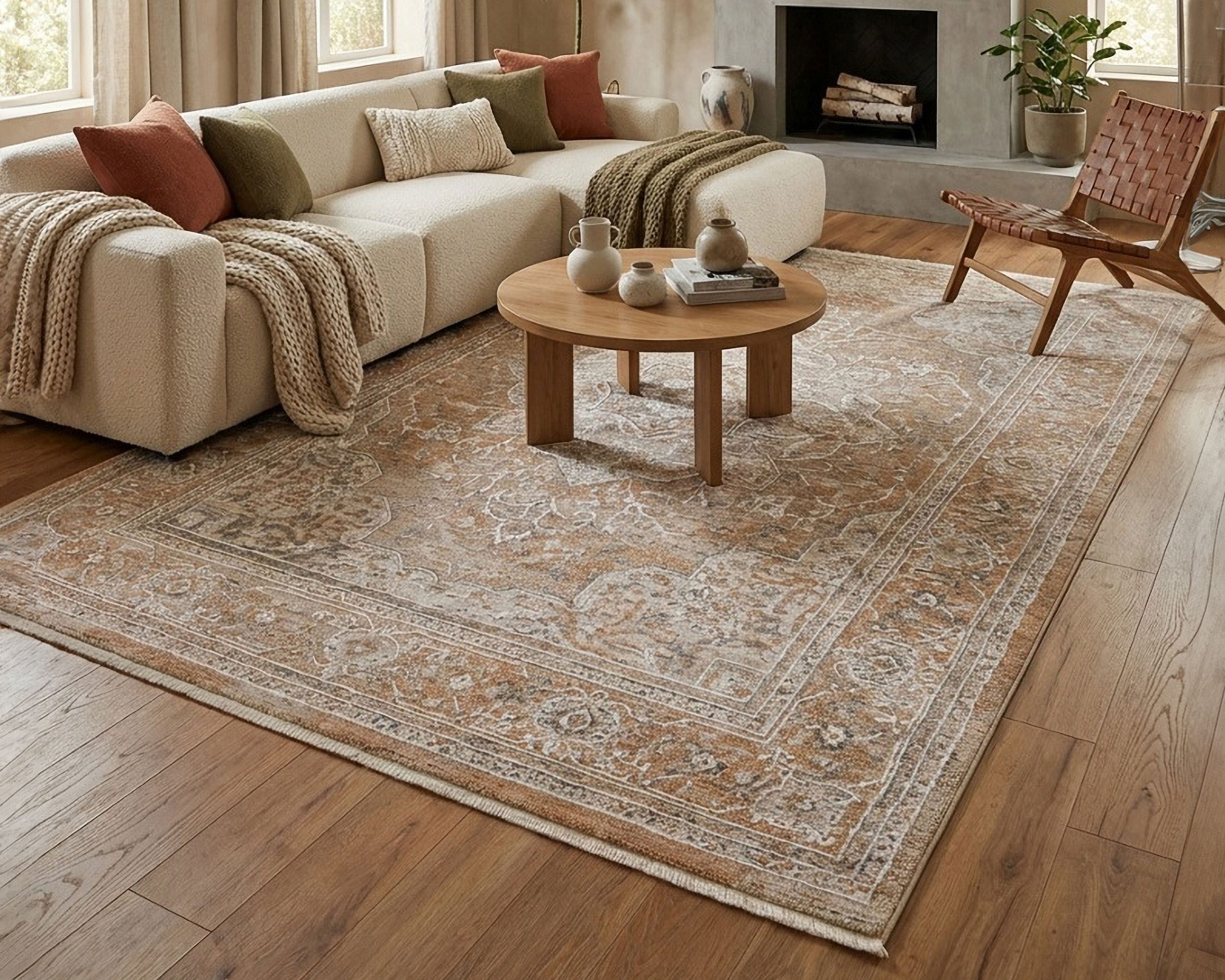 Esprit Teppich Vintage Soul, rechteckig, Höhe: 15 mm, Kurzflor, Vintage-Orient-Look, Hoch-Tief-Effekt, waschbar, Jute-Rücken