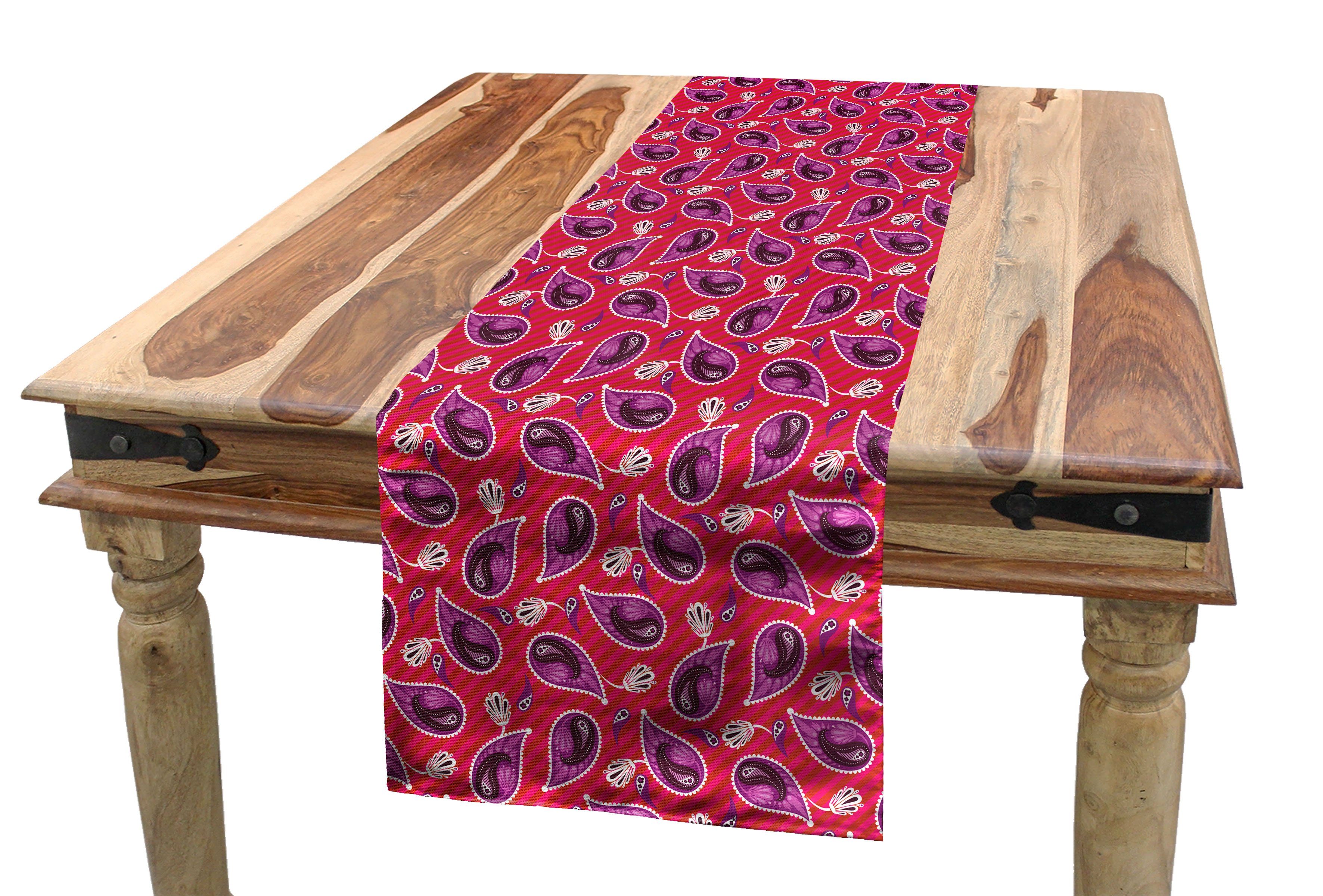 Abakuhaus Tischläufer Esszimmer Küche Rechteckiger Dekorativer Tischläufer, Paisley Blumenvolkskunst auf Streifen