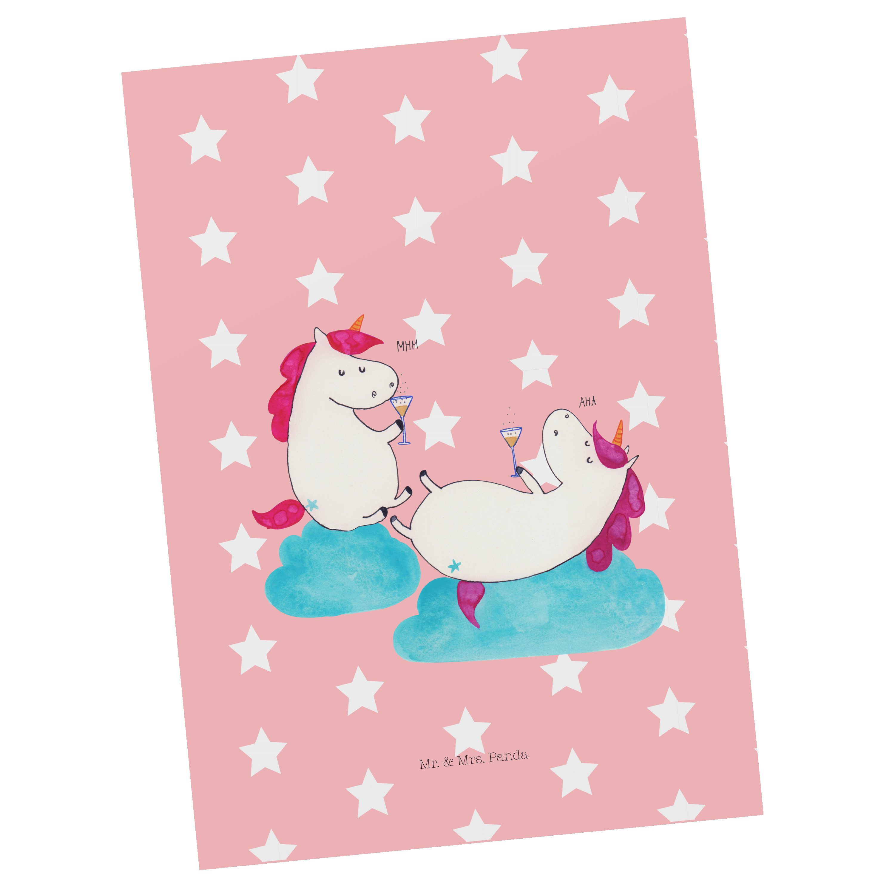 Mr. & Mrs. Panda Postkarte Einhörner Sekt - Rot Pastell - Geschenk, Spaß, Ansichtskarte, Gesche