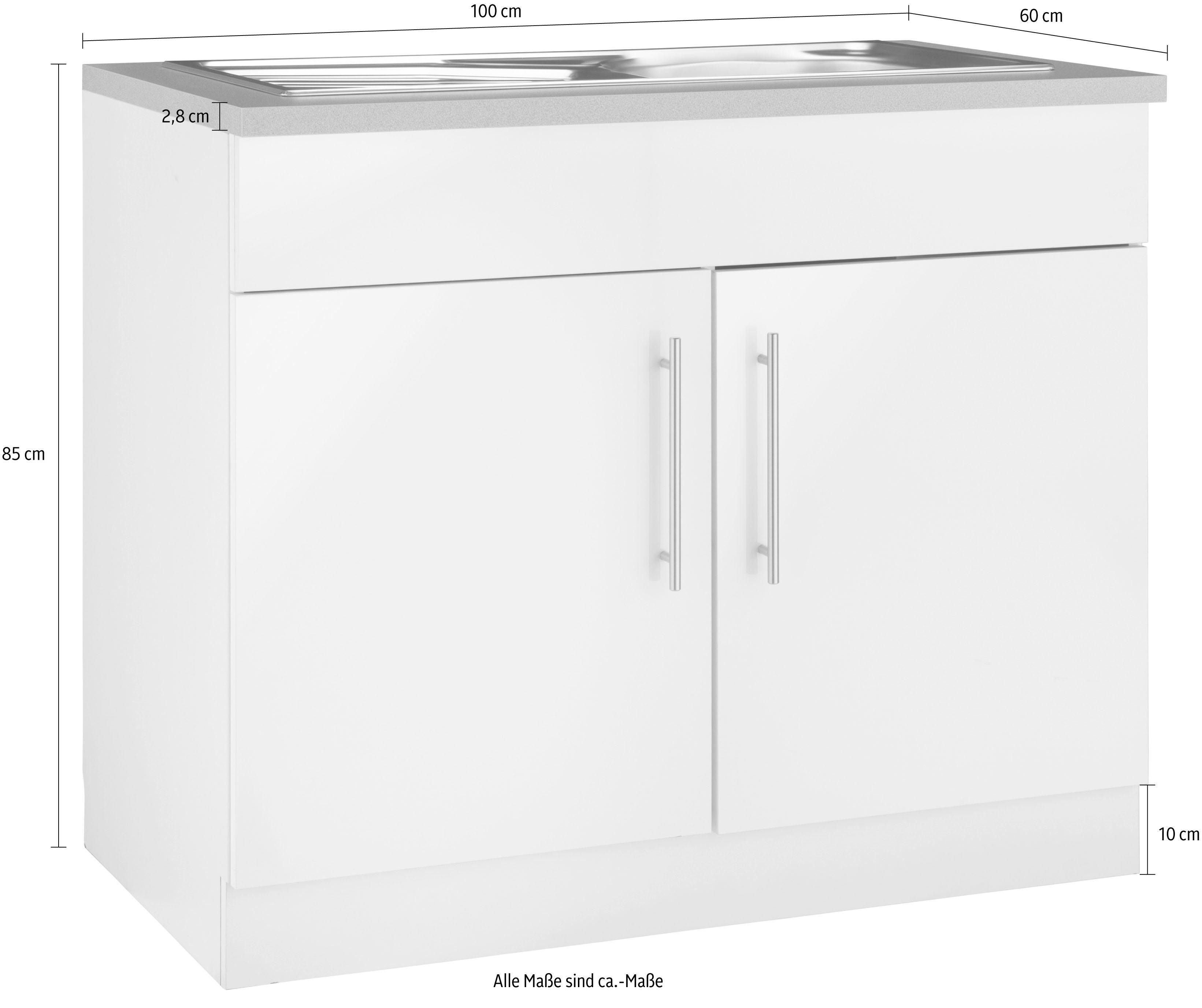 wiho Küchen Spülenschrank Cali 100 | Grau Korpus: Front Playa Betonfarben cm und breit betonfarben, Arbeitsplatte