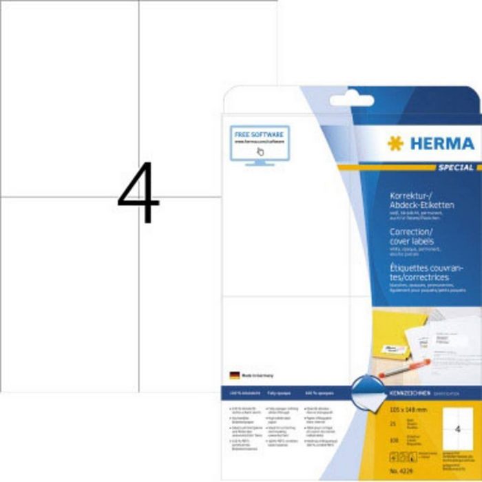 HERMA Etikett Herma 4229 Etiketten (A4) 105 x 148 mm Papier matt Weiß 100 St. Perma