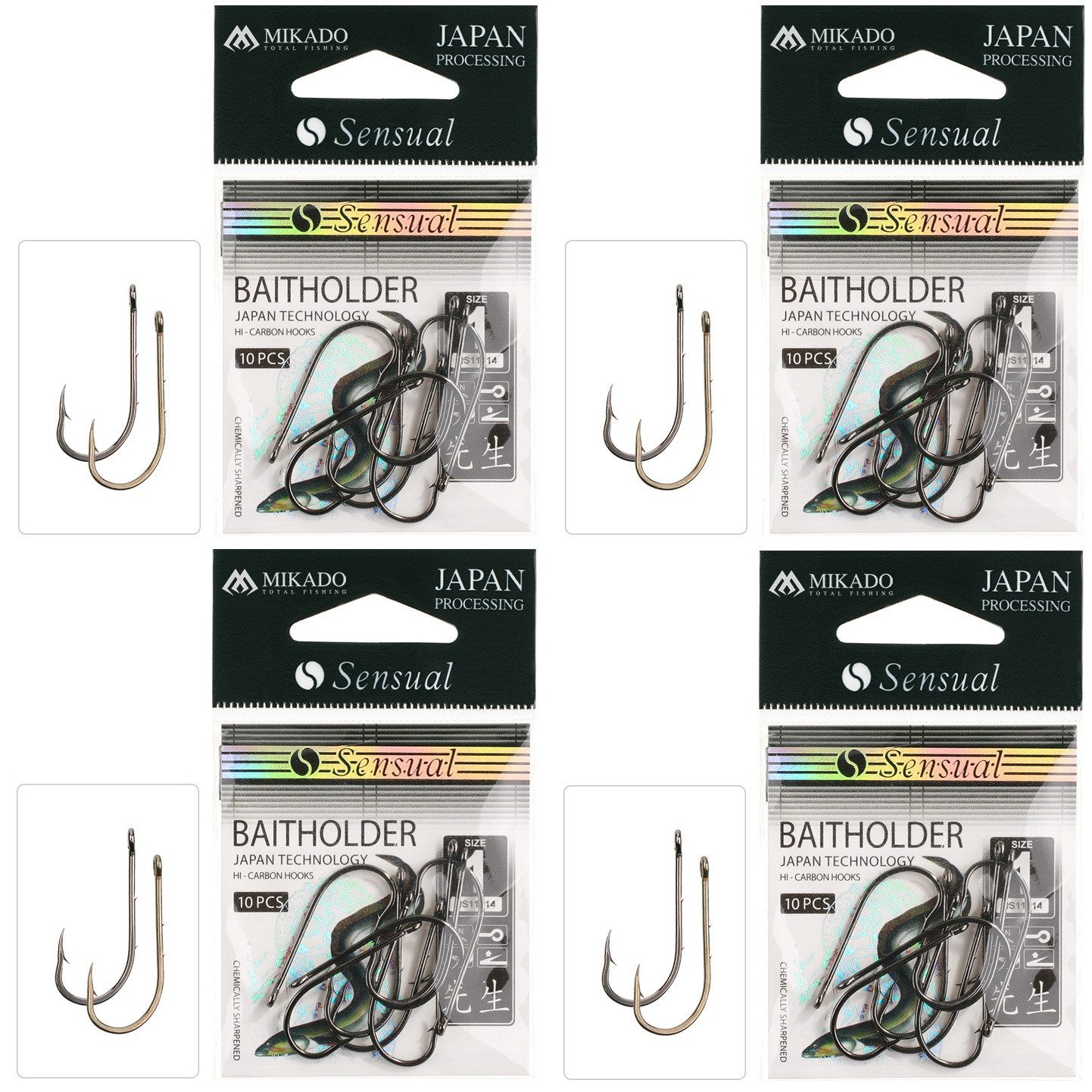 MIKADO Total Fishing Aalhaken Haken SET Lose SENSUAL BAITHOLDER in 4 Größen 40 Stück Aal Wurm, (40-St)