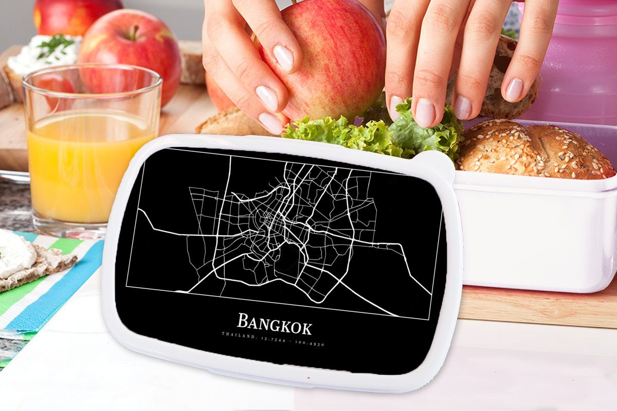 MuchoWow Lunchbox Bangkok Kinder weiß Jungs Mädchen - für (2-tlg), und Kunststoff, Erwachsene, und für Karte Stadtplan, - Brotdose, Brotbox