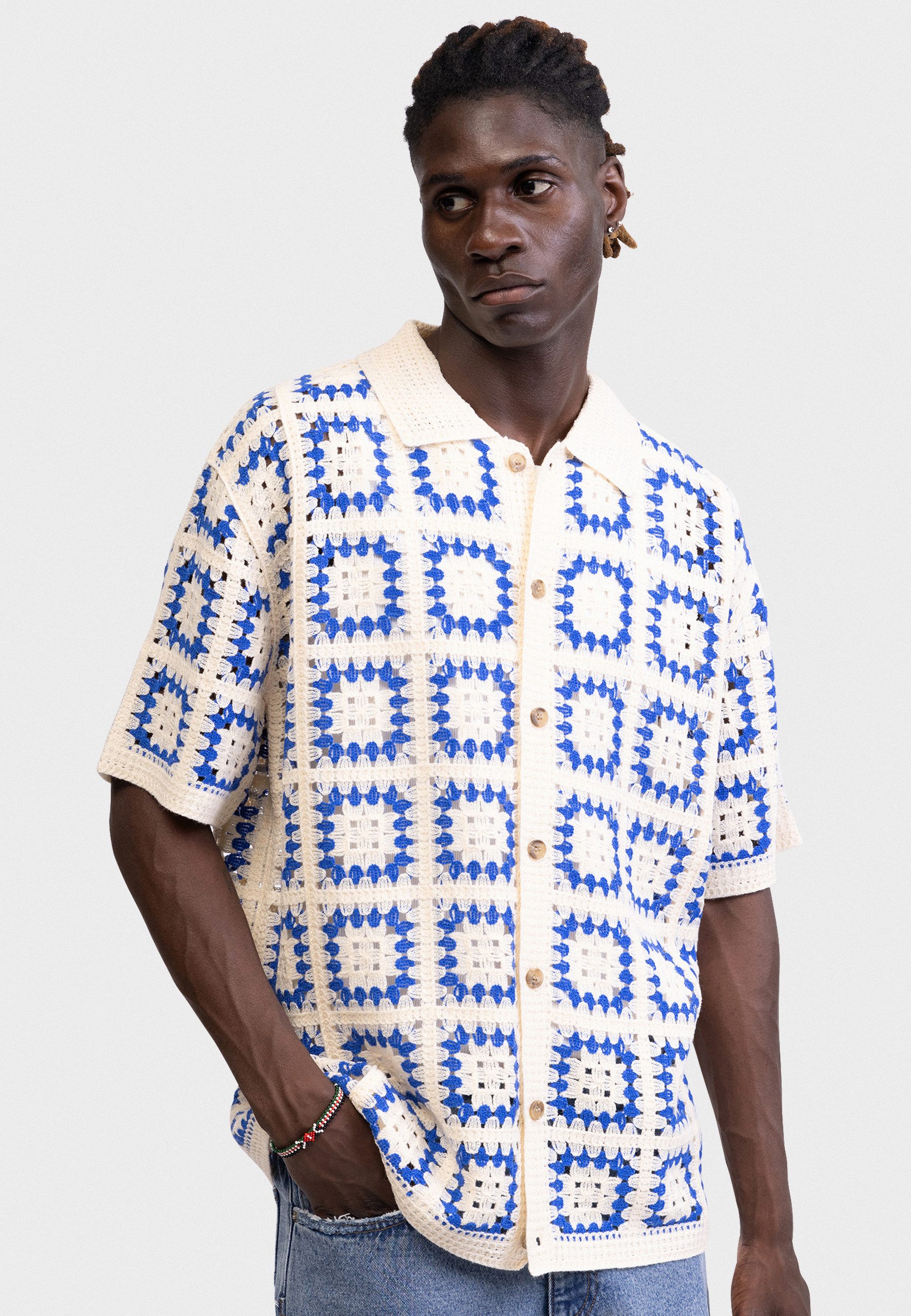 REDEFINED REBEL Kurzarmhemd Redefined Rebel Shirt RRFabian Shirt Crochet BOXY FIT