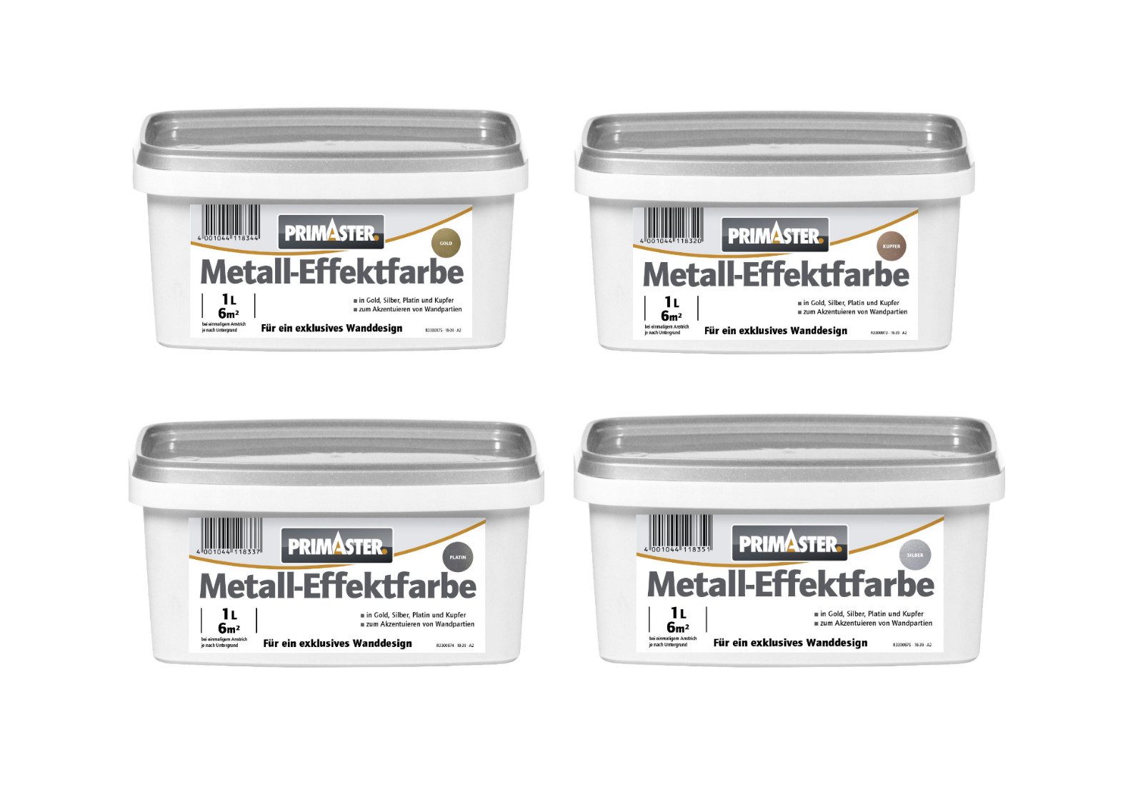 Primaster Wandfarbe Metall-Effektfarbe 1 L Seidenglänzend Wandfarbe, wasserbasiert, seidenglänzend