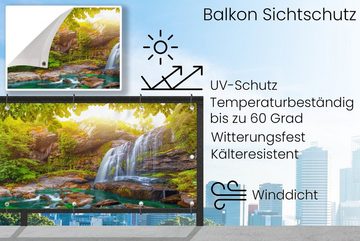 MuchoWow Balkonsichtschutz Natur - Wasserfall - Pflanzen - Bäume - Sonne (1-St) Balkonbanner, Sichtschutz für den Balkon, Robustes und wetterfest