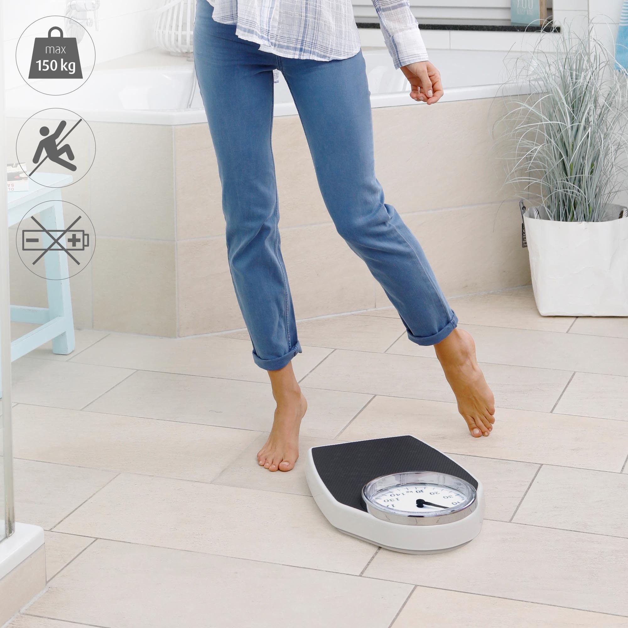 medisana Personenwaage PSD, Retrodesign, Batteriefrei, mechanische Funktion, analoge Vollsicht