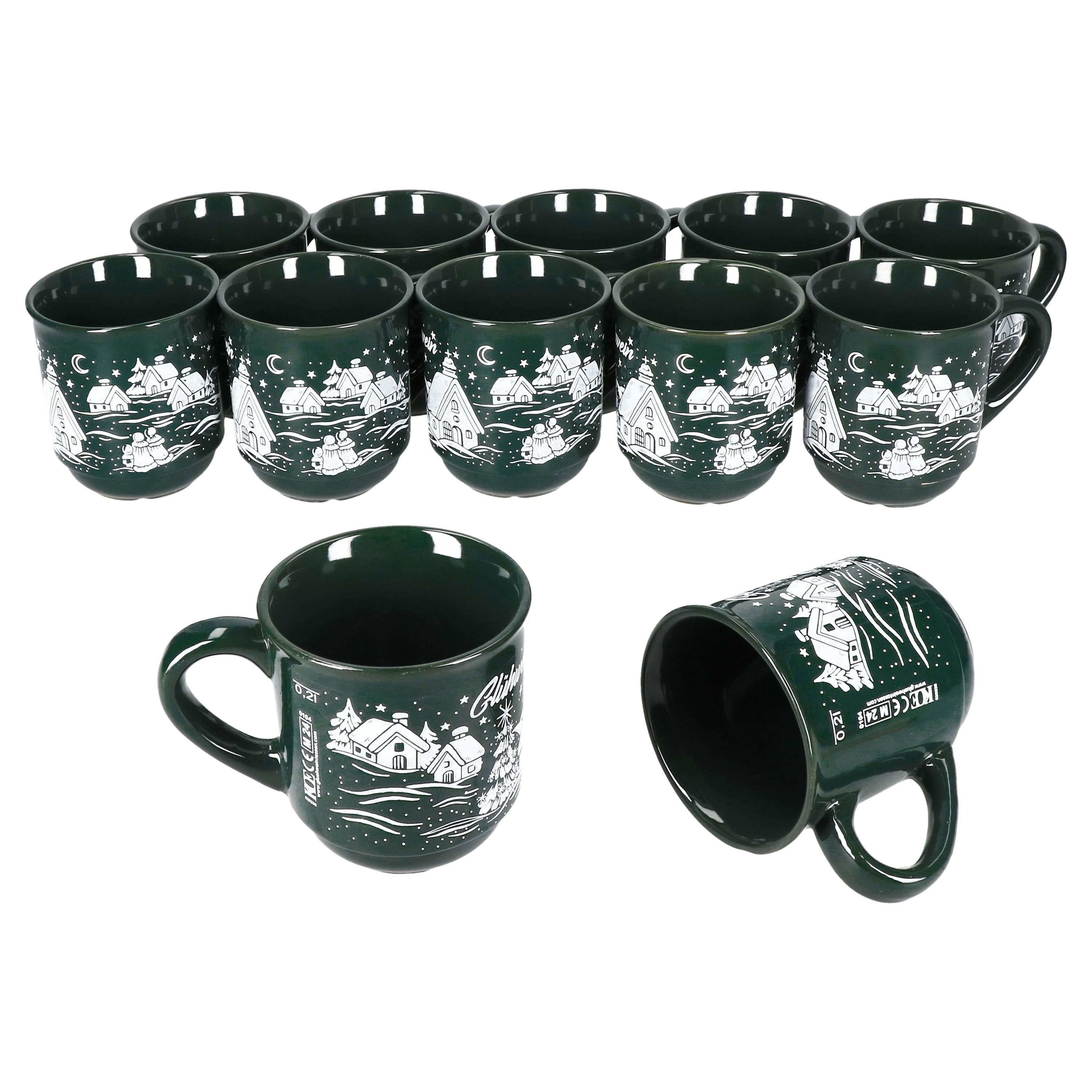 MamboCat Tasse 12x Glühweinbecher 0,2L grün Weihnachtslandschaft Glühweintassen, Keramik, Weihnachtsgeschirr, Weihnachten, geeicht, Weihnachtsmarkt