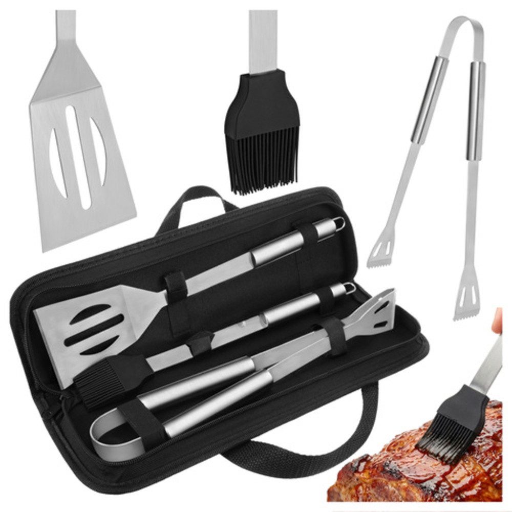 Kaminer Grillbesteck-Set Edelstahl-Grillset Grillzubehör, (Spar-Set, 3 tlg., einfachere Reinigung), schützen Sie Ihre Hände effektiv vor Verbrennungen beim Wenden