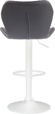 TPFLiving Barhocker Cora mit bequemer Rückenlehne und angenehmer Fußstütze (Barstuhl Hocker für Theke & Küche - 360° drehbar und höhenverstellbar), Gestell Metall weiß - Sitzfläche: Kunstleder Grau