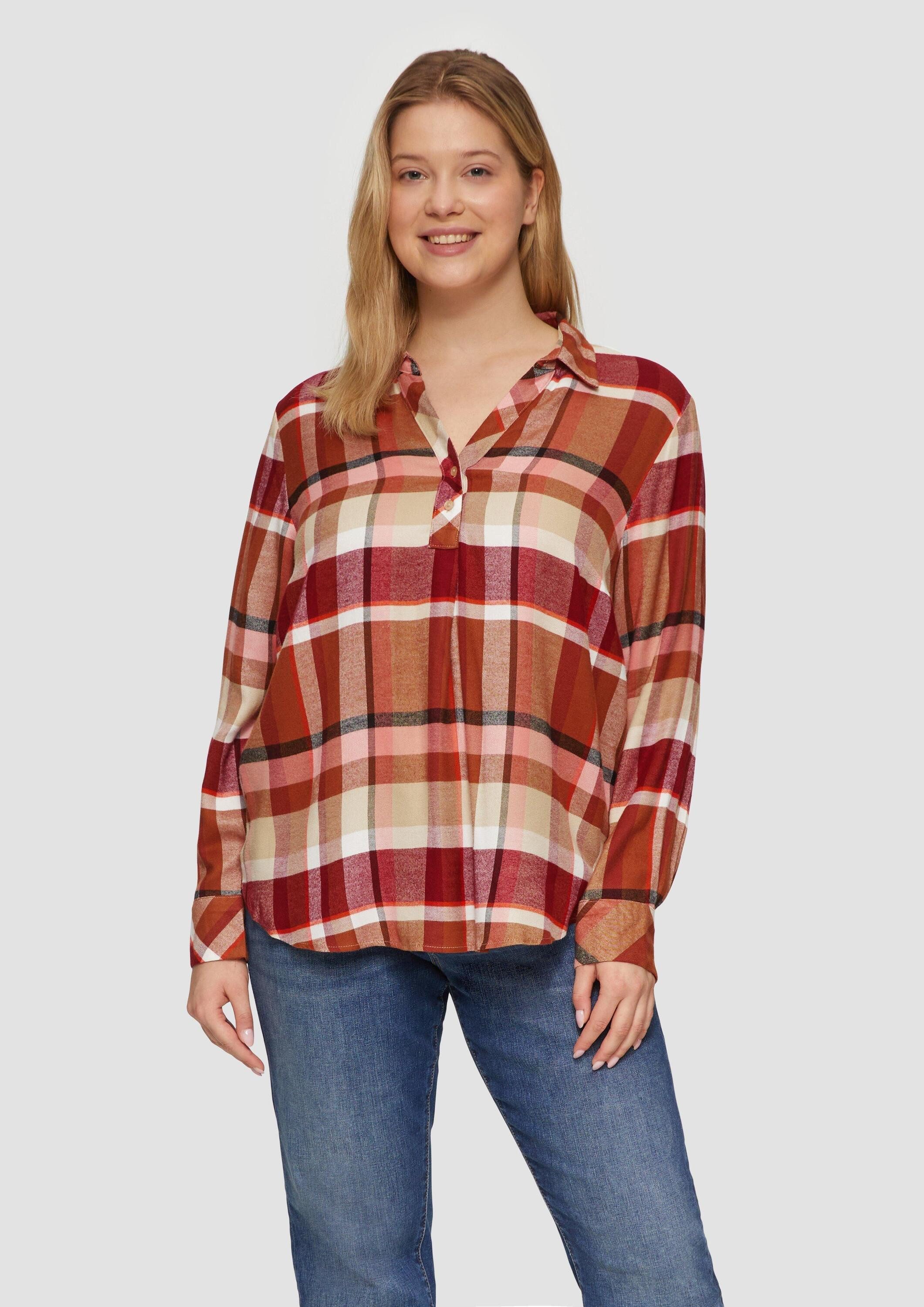 s.Oliver Langarmbluse Bluse Karierte Bluse mit Hemdkragen