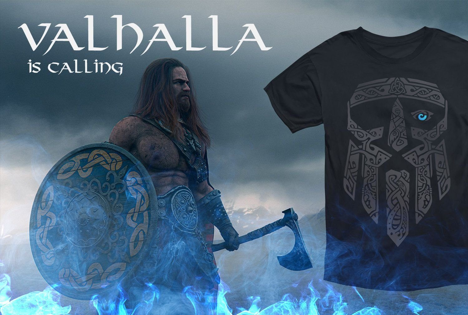 Valhalla Neverless® Neverless Print Print-Shirt Mythologie Odin Wotan Gott Nordmänner mit Wikinger T-Shirt Herren