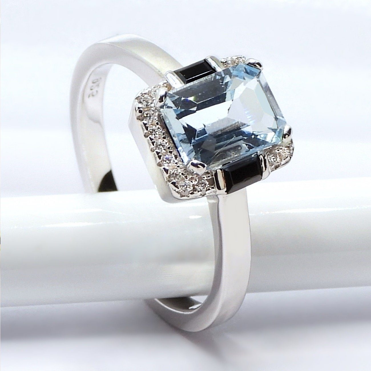 Goldene Hufeisen Silberring echter Blautopas Ring 925 Sterling-Silber Rhodiniert, Damen-Schmuck mit Edelsteine