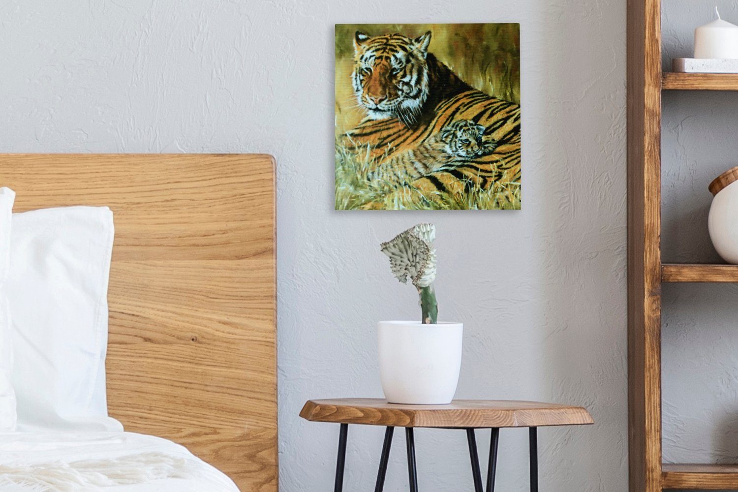 OneMillionCanvasses® Leinwandbild Ölgemälde Tiger und Bilder Schlafzimmer Junges, (1 Wohnzimmer Leinwand für St), ihr