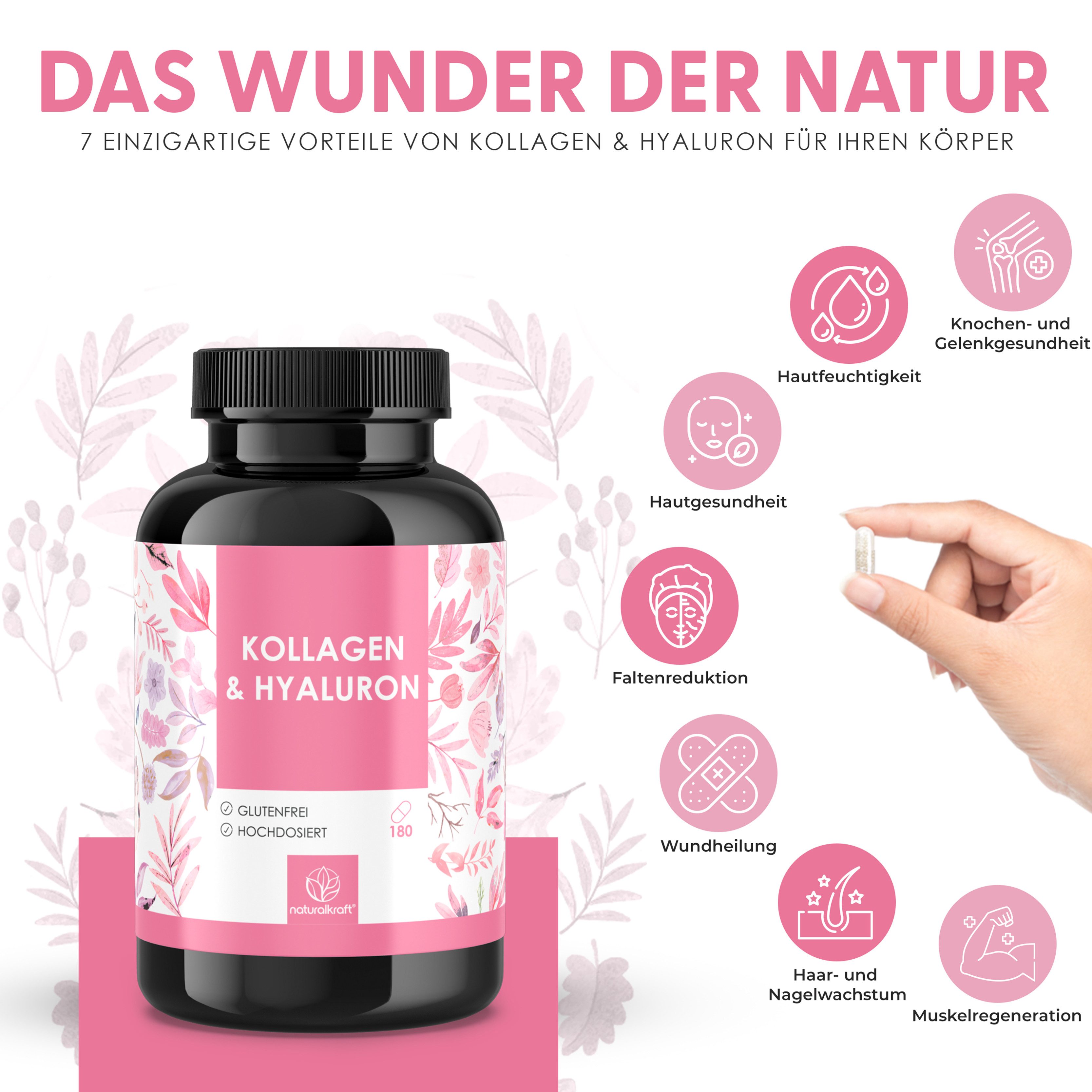 Naturalkraft Kollagen & Hyaluron mit Biotin, Zink & Vitamin C – 180 Kapseln Kapseln, 149 g