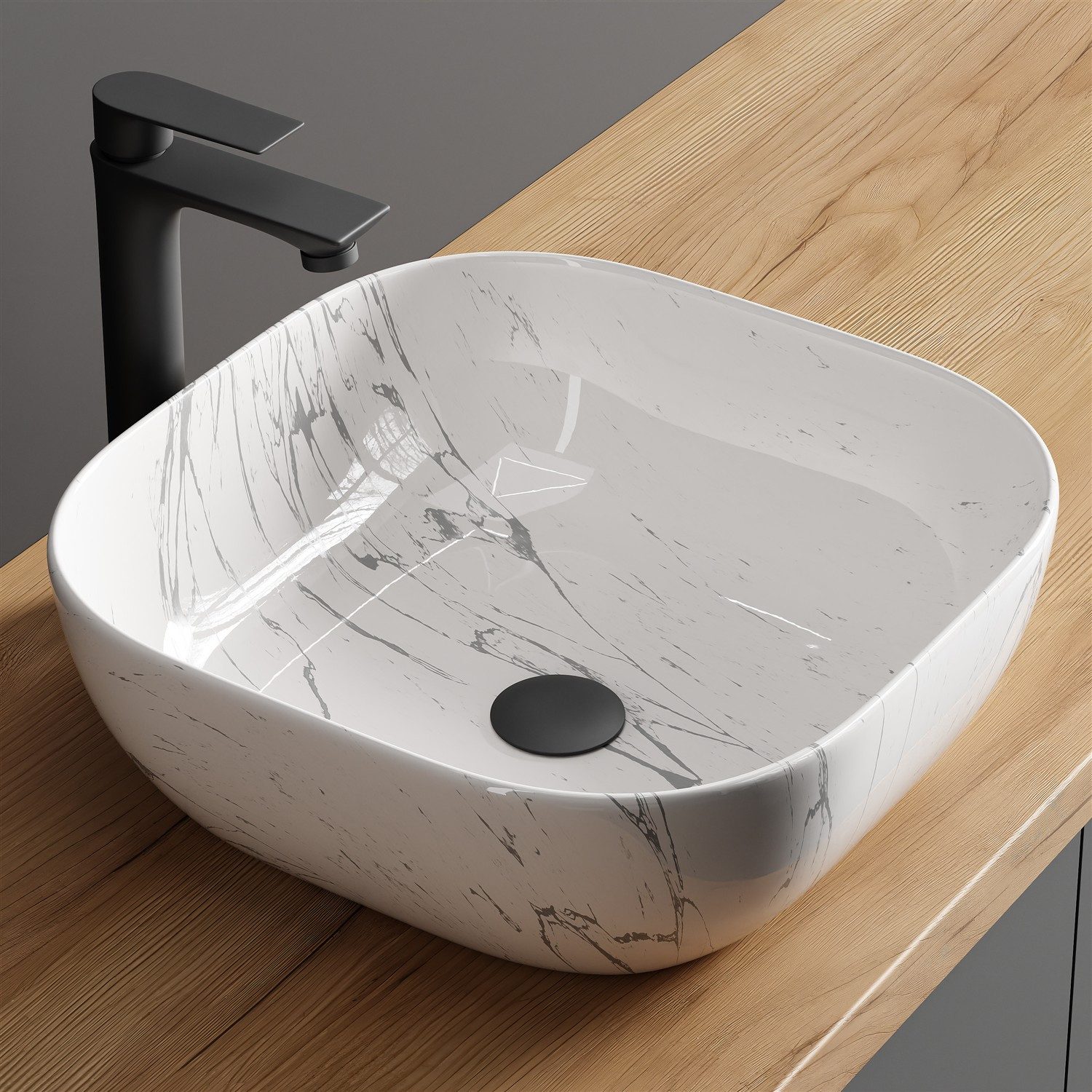 Planetmöbel Aufsatzwaschbecken Aquil Badezimmer Waschbecken klein 42 cm für Waschtisch