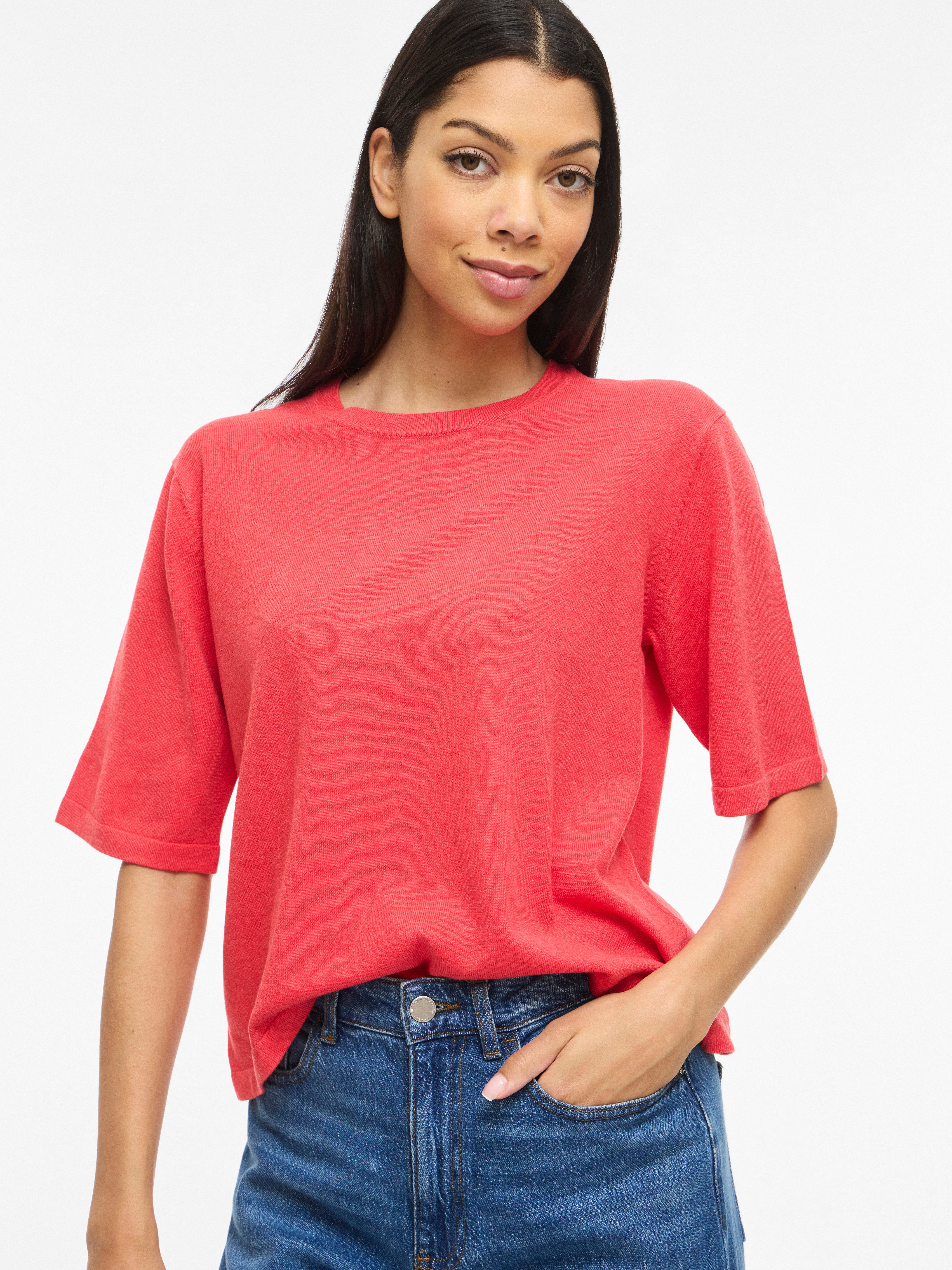 Vila Kurzarmpullover VIMALU O-NECK 2/4 KNIT TOP-NOOS günstig online kaufen