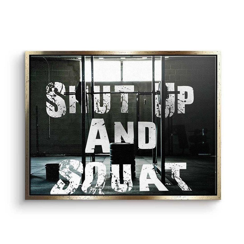 DOTCOMCANVAS® Leinwandbild, Premium Leinwandbild - Squat schwarzer And - Motivation - Training Up - Shut Bo Rahmen