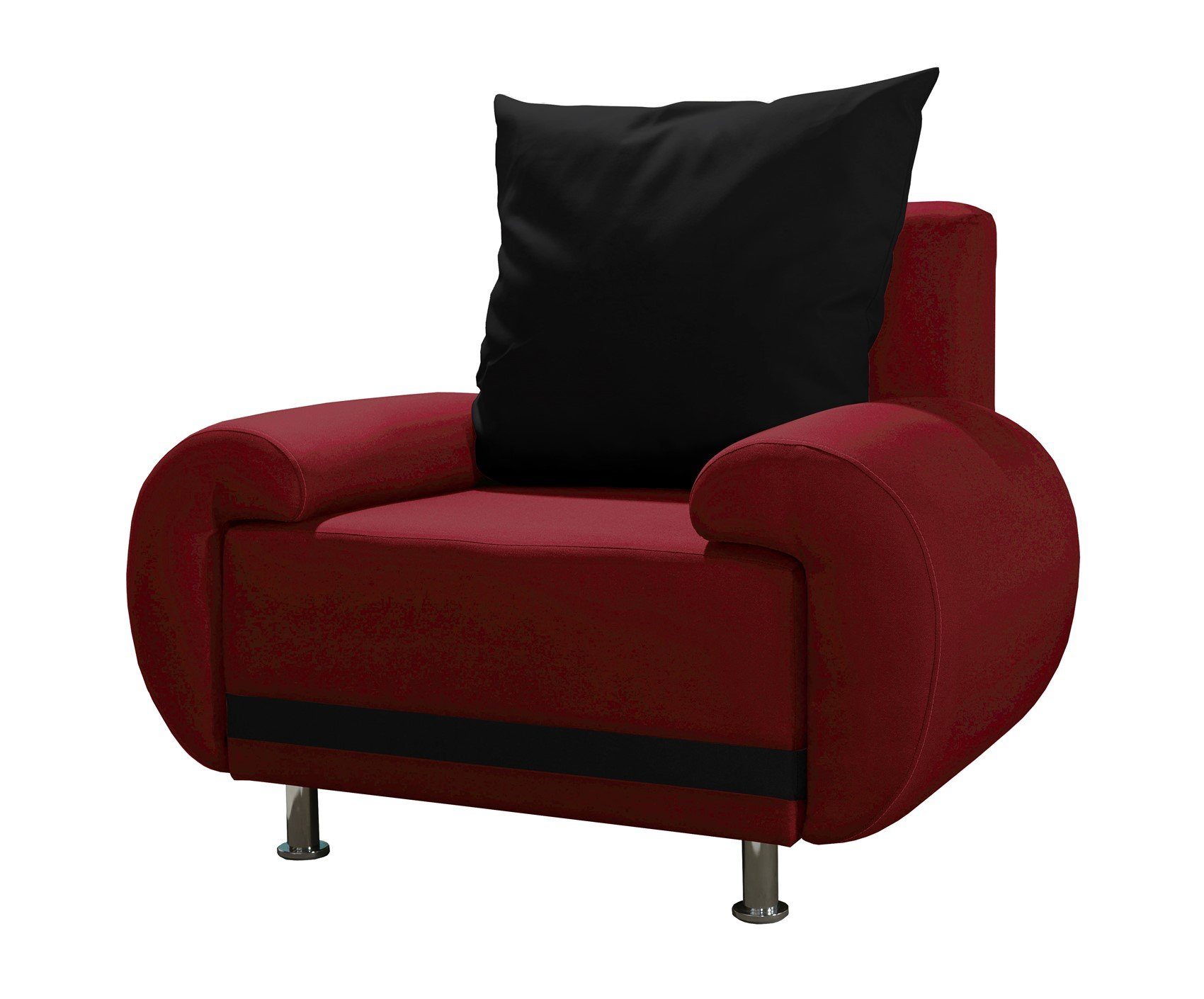 Fun Möbel Sessel Clubsessel MIKA (inkl. 1 Rückenkissen, auch als 3er Sofa oder 3-1-1-Set erhältlich) Rot-Schwarz